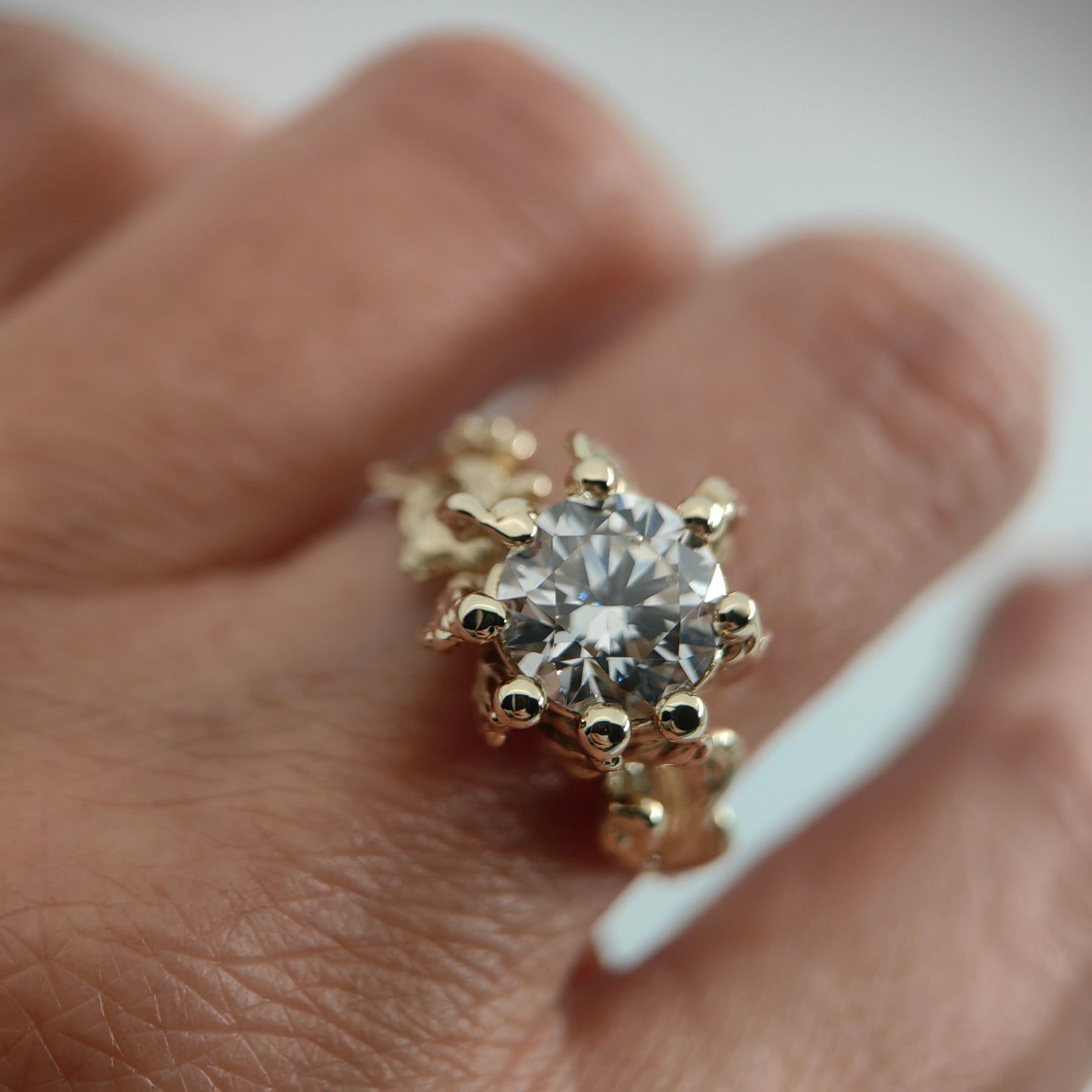 Engagement 2.56ct White Diamond Organic Shape Gold Ring • Size 59 • Unique 1/1