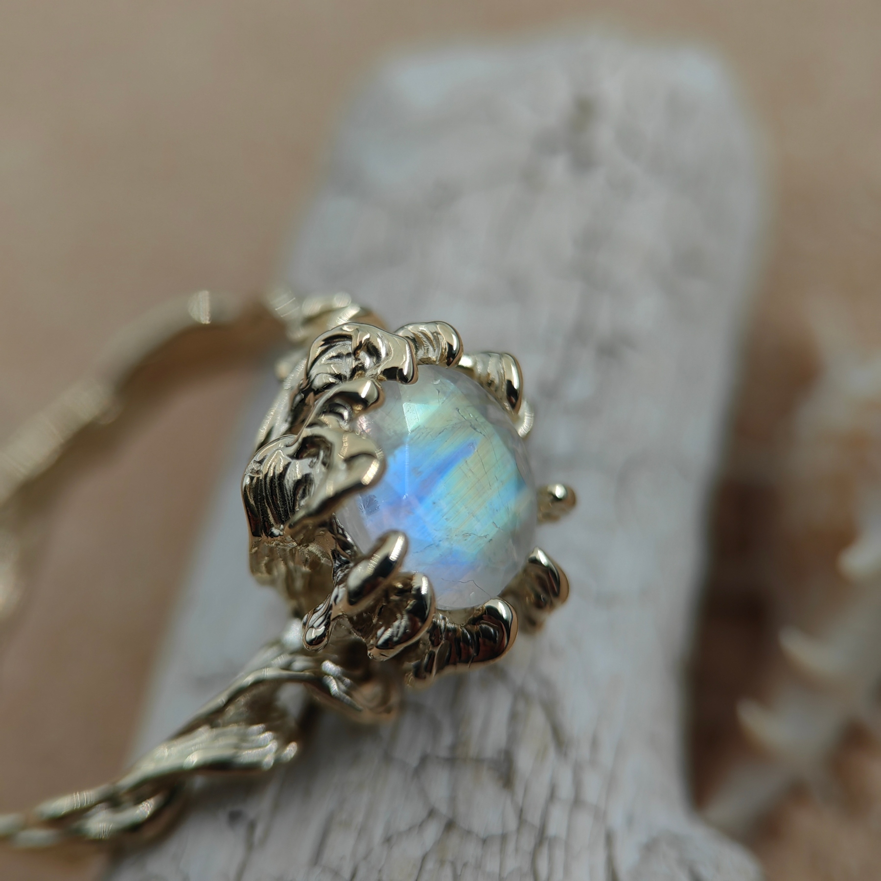Engagement Moonstone Gold Ring • Size 63 • Unique 1/1