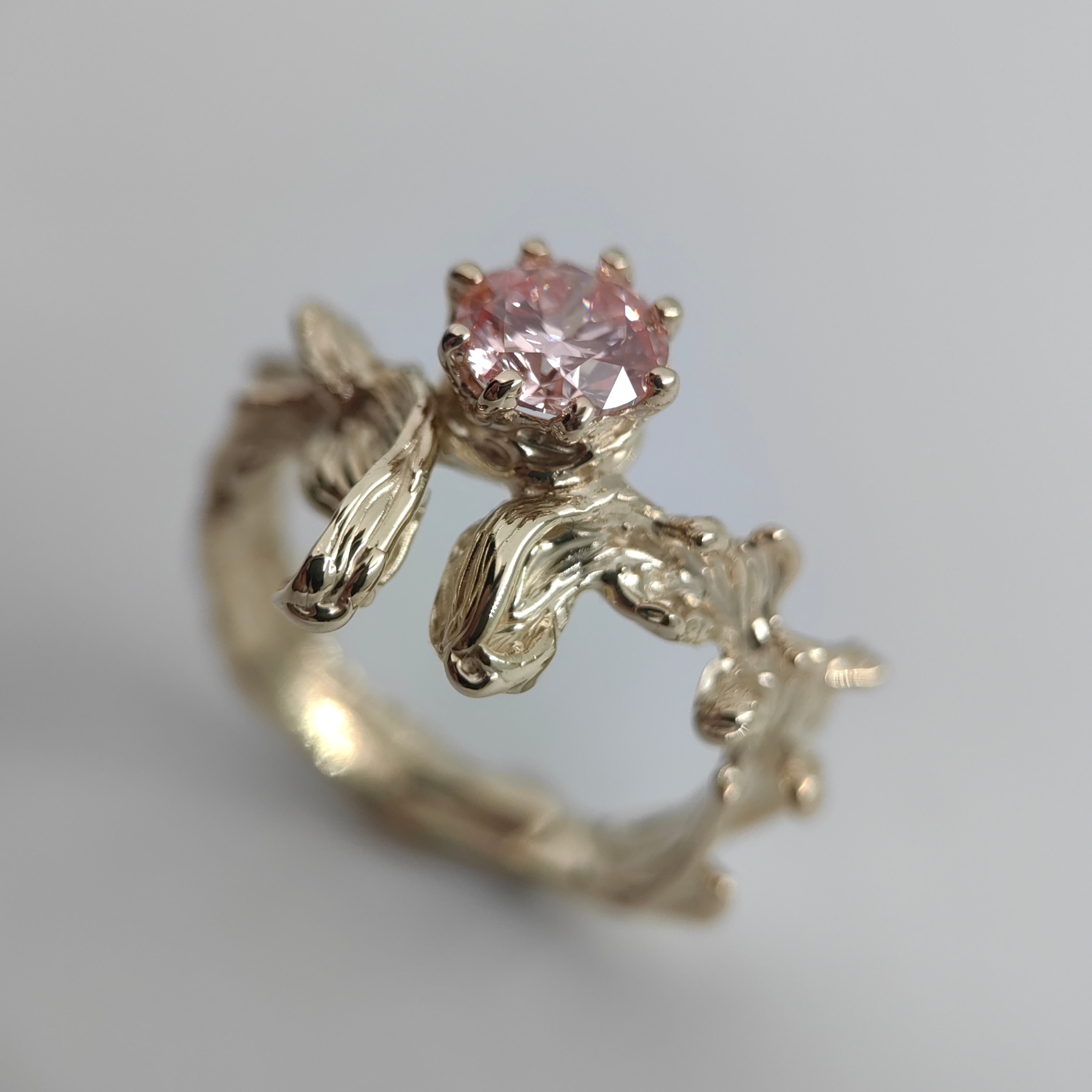 Engagement 1.01ct Pink Diamond Sculpture Gold Ring • Size 55 • Unique 1/1