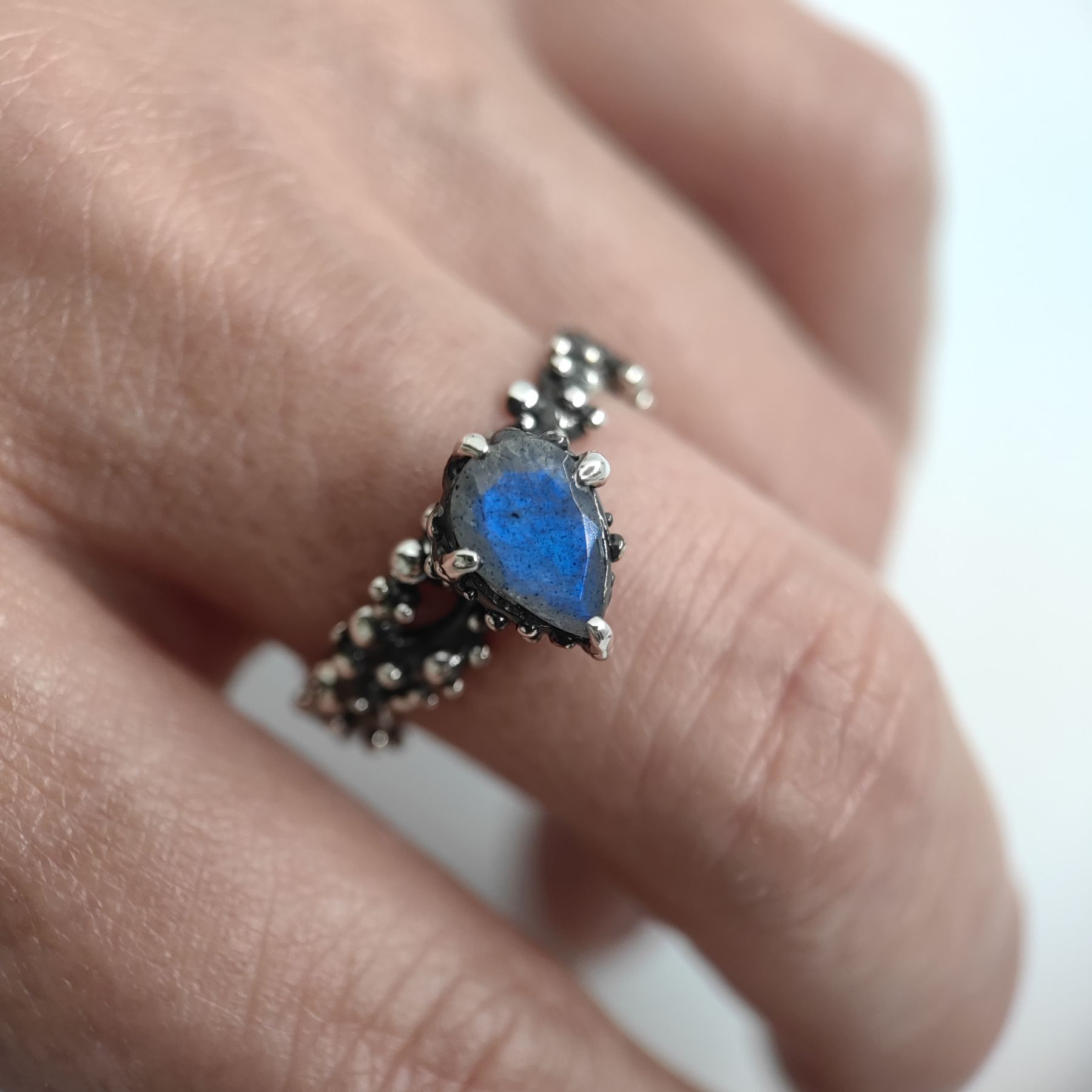Statement Silver Ring Blue Pear Labradorite • Size 58 • Unique 1/1 Statement Silver Ring Blue Pear Labradorite • Size 58 • Unique 1/1