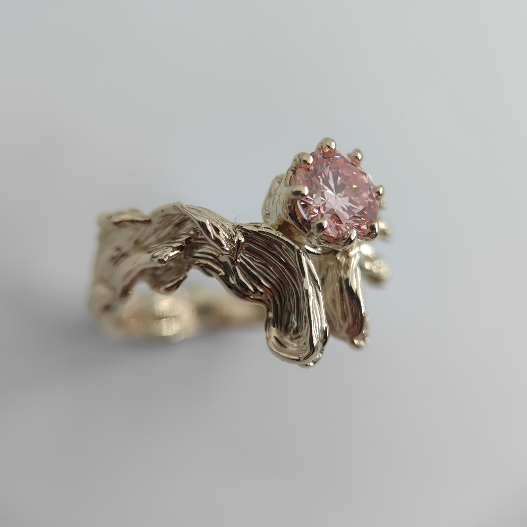 Engagement 1.01ct Pink Diamond Sculpture Gold Ring • Size 55 • Unique 1/1 Engagement 1.01ct Pink Diamond Sculpture Gold Ring • Size 55 • Unique 1/1