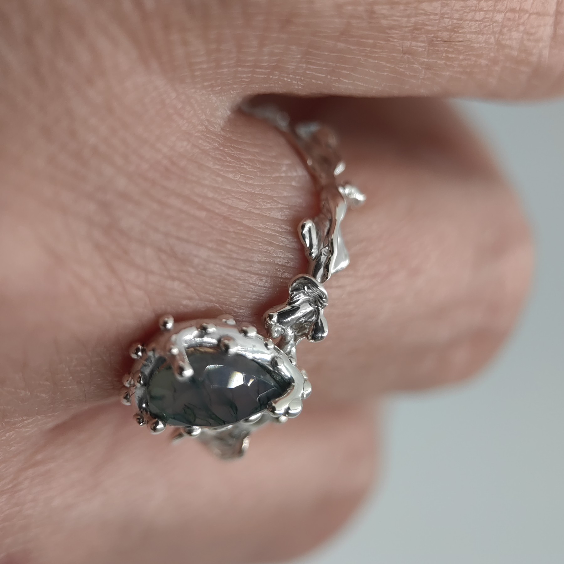 Engagement Silver Ring Moss Agate • Size 59 • Unique 1/1