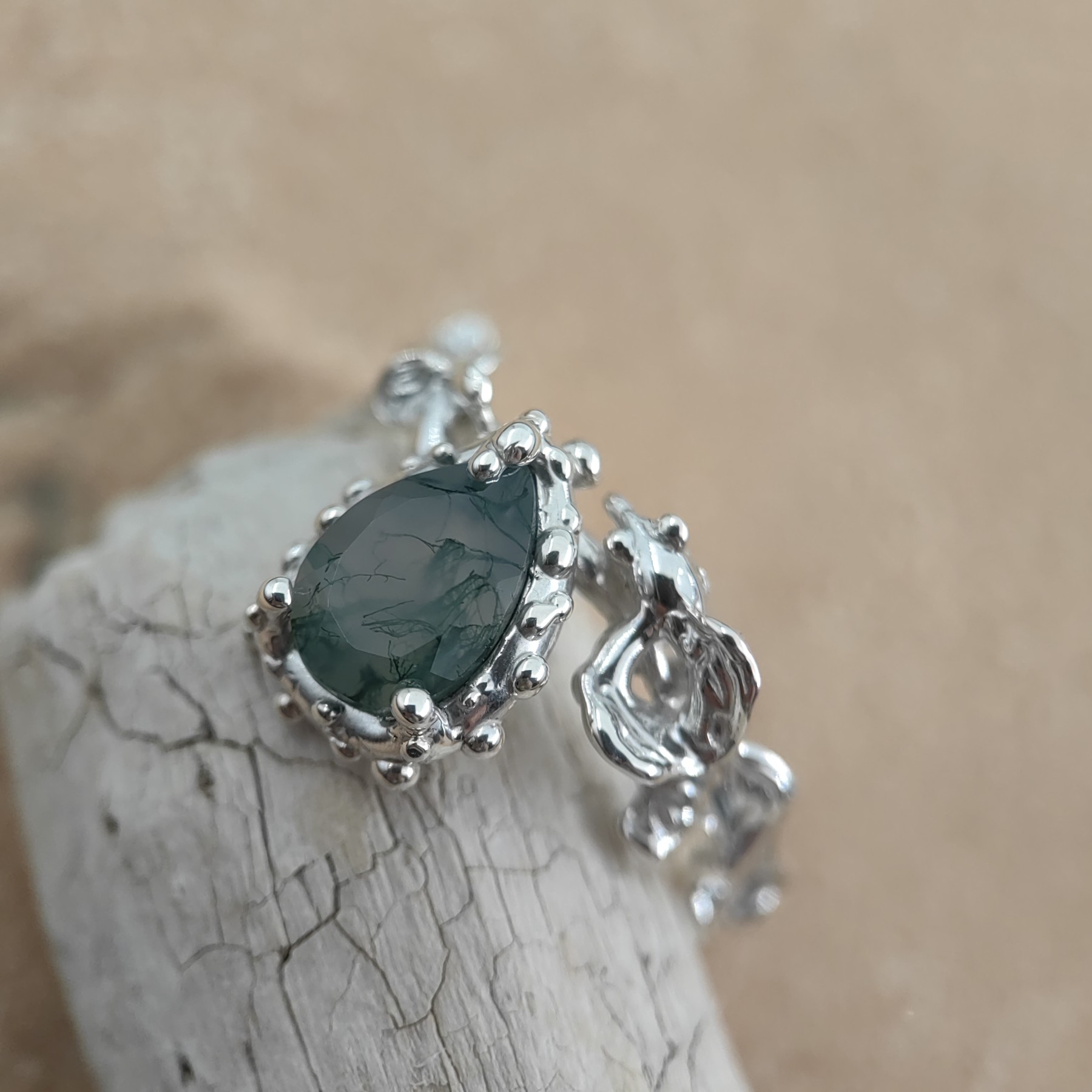Engagement Silver Ring Moss Agate • Size 59 • Unique 1/1 Engagement Silver Ring Moss Agate • Size 59 • Unique 1/1