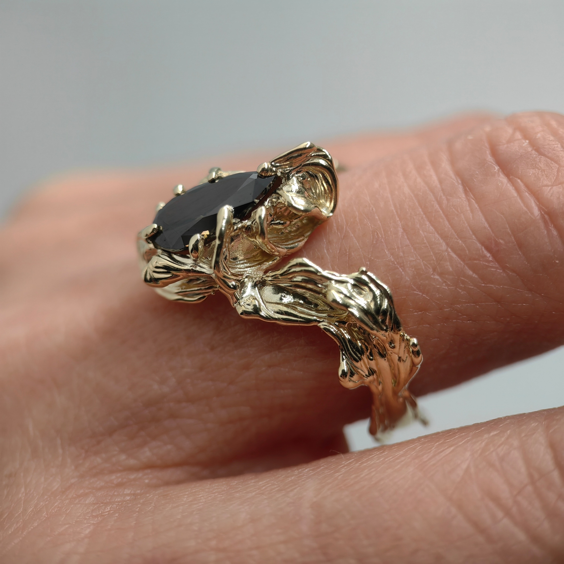 Engagement 1.47ct Black Diamond Organic Gold Ring • Size 64 • Unique 1/1