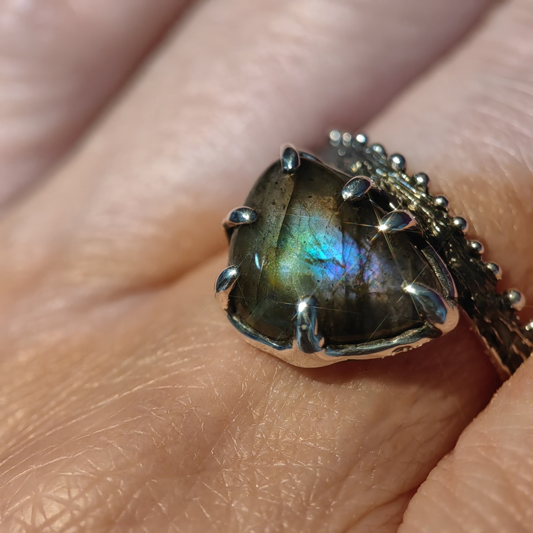 Engagement Sterling Silver Ring Blue Labradorite • Size 59 • Unique 1/1