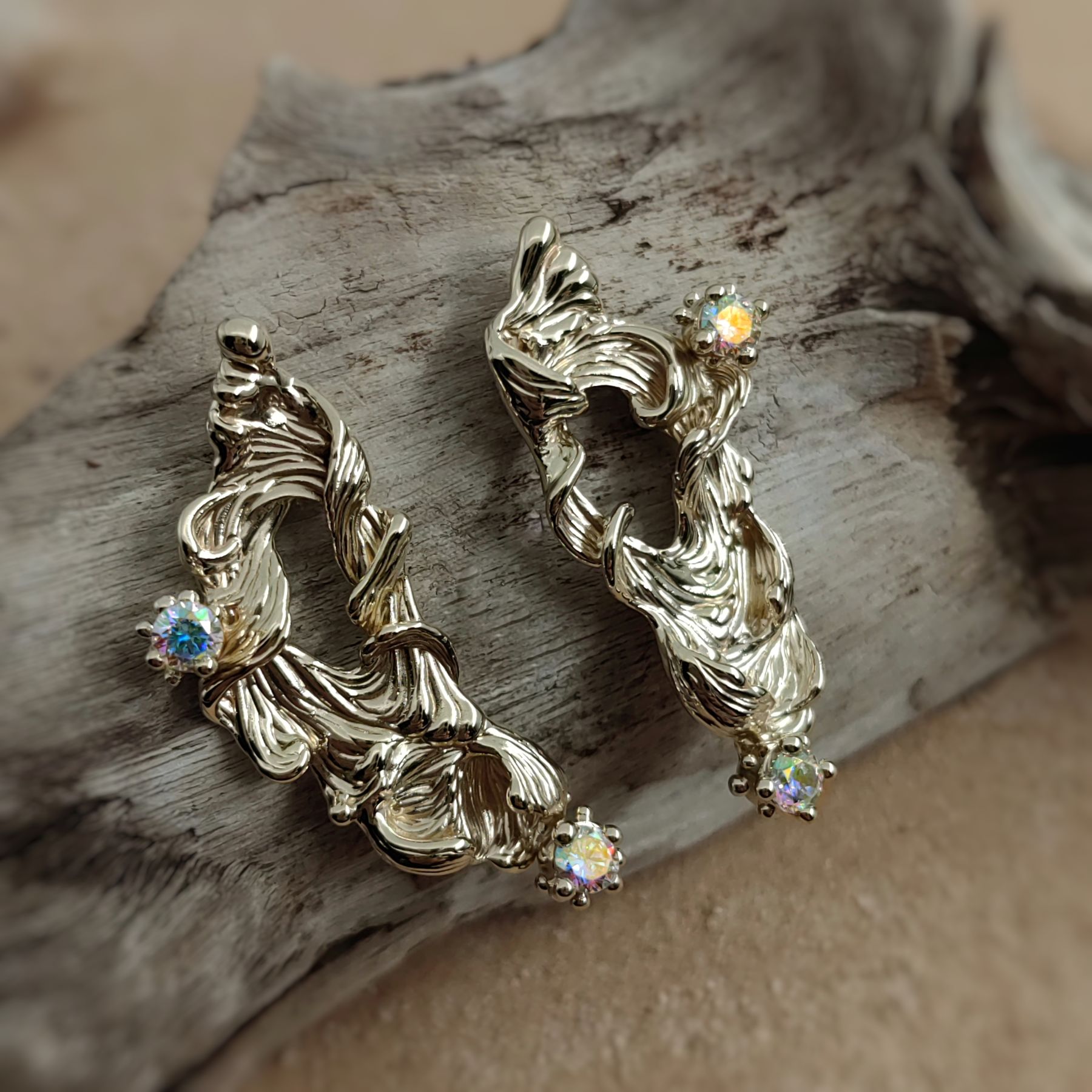 Statement Stud 3mm Mermaid Gold Earrings • Unique 1/1