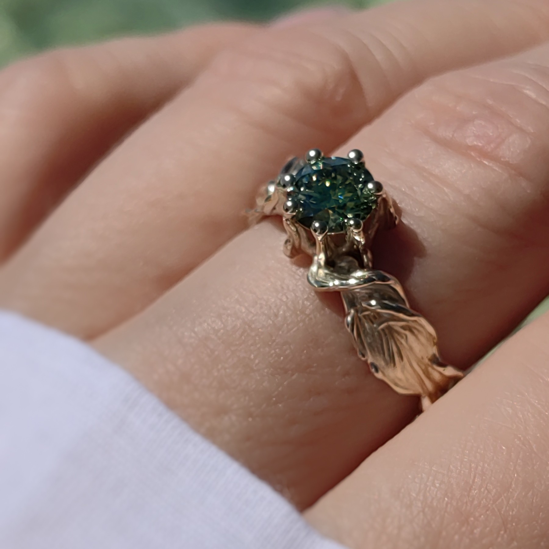 Engagement 0.99ct Green Diamond Organic Gold Ring • Size 59 • Unique 1/1
