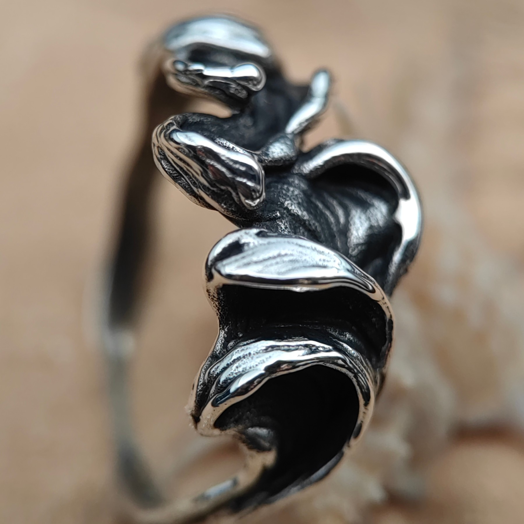 Wave Patinated Silver Ring • Size 60 • Unique 1/1