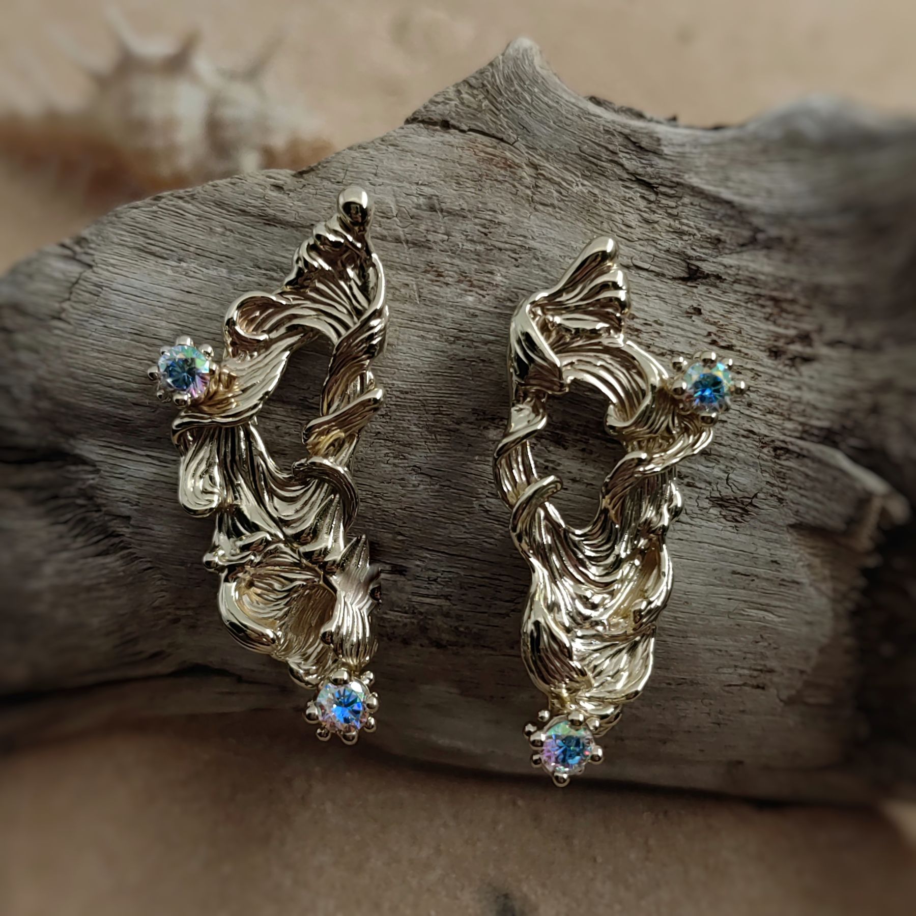 Statement Stud 3mm Mermaid Gold Earrings • Unique 1/1 Statement Stud 3mm Mermaid Gold Earrings • Unique 1/1