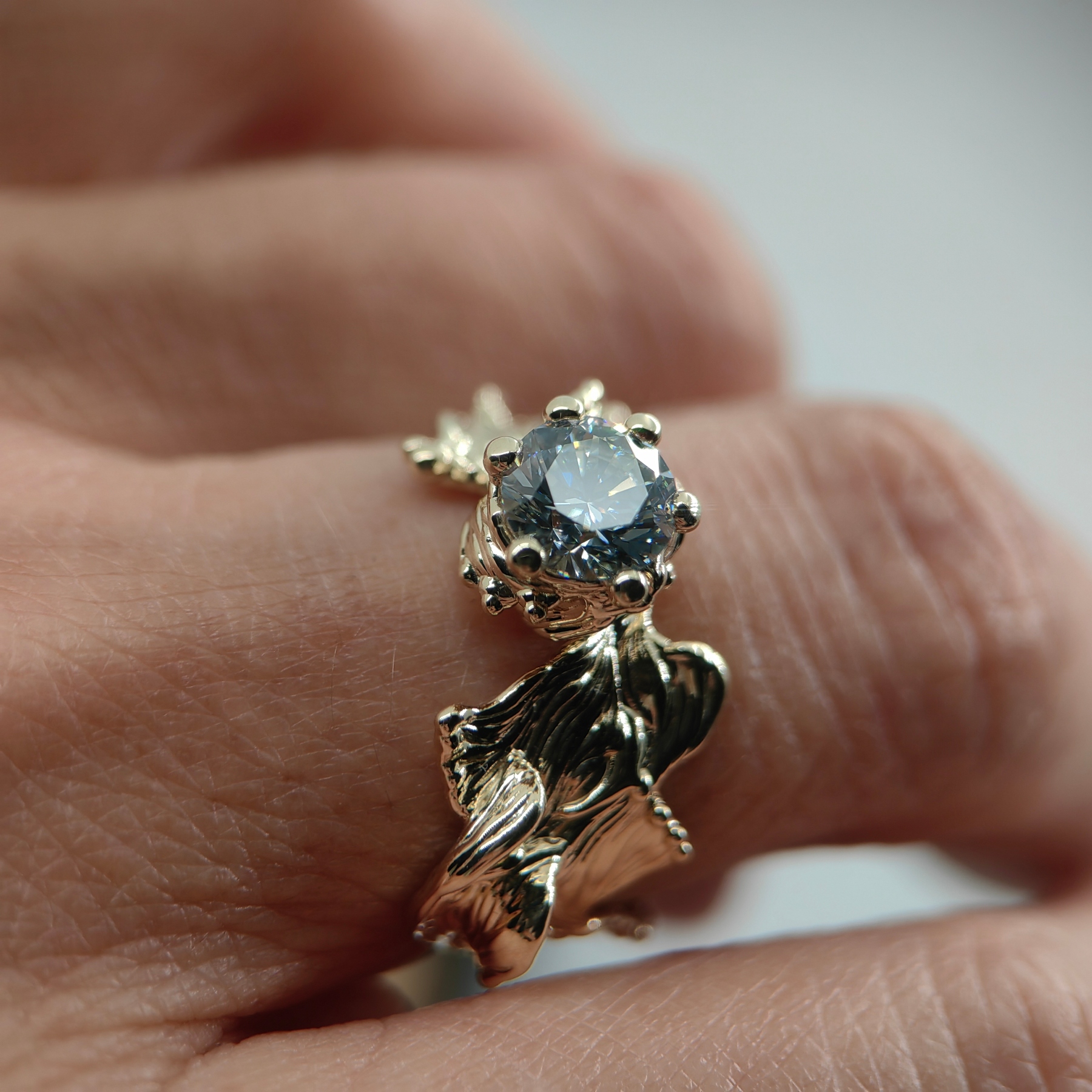 Engagement 1.03ct White Diamond Organic Band Gold Ring • Size 55 • Unique 1/1