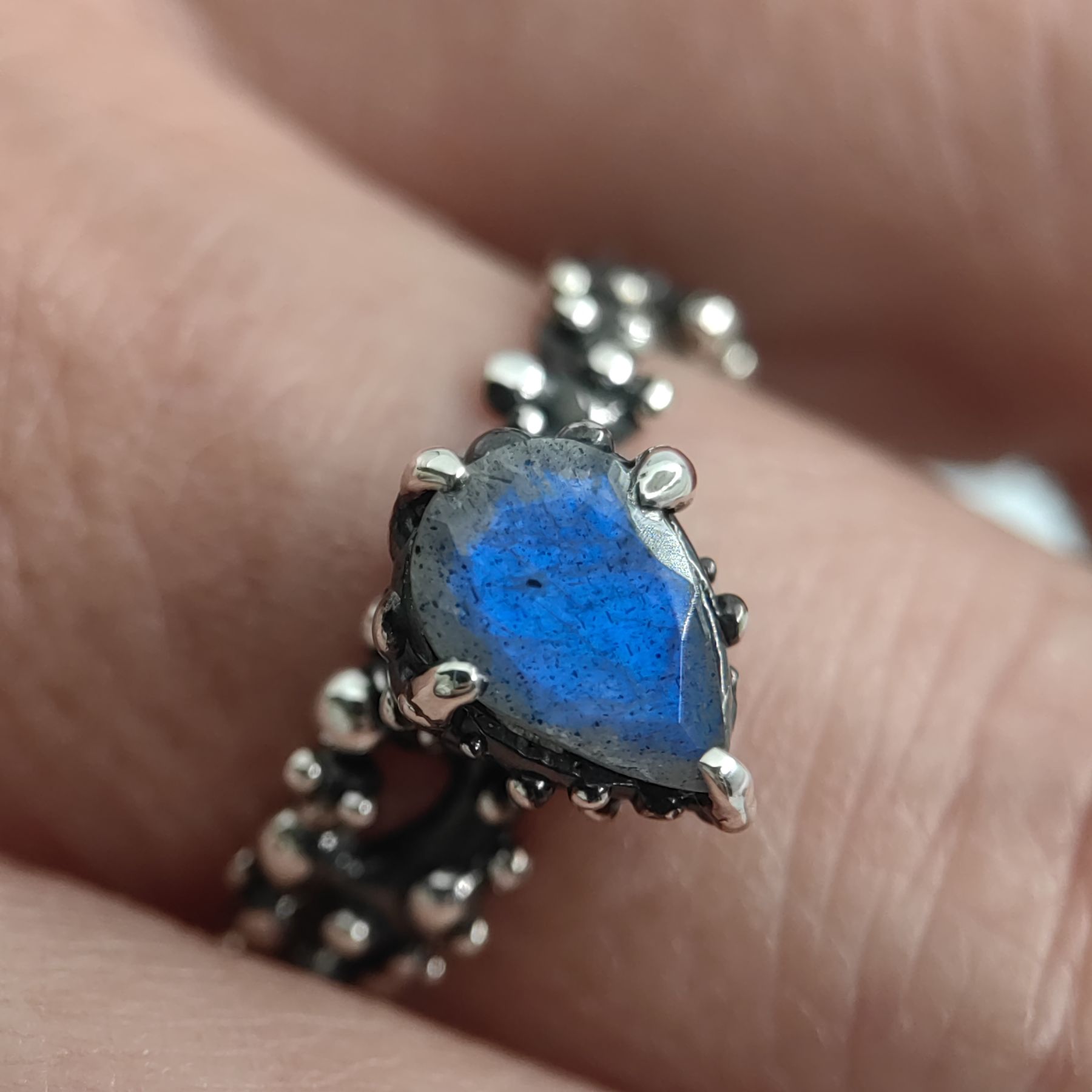 Statement Silver Ring Blue Pear Labradorite • Size 58 • Unique 1/1