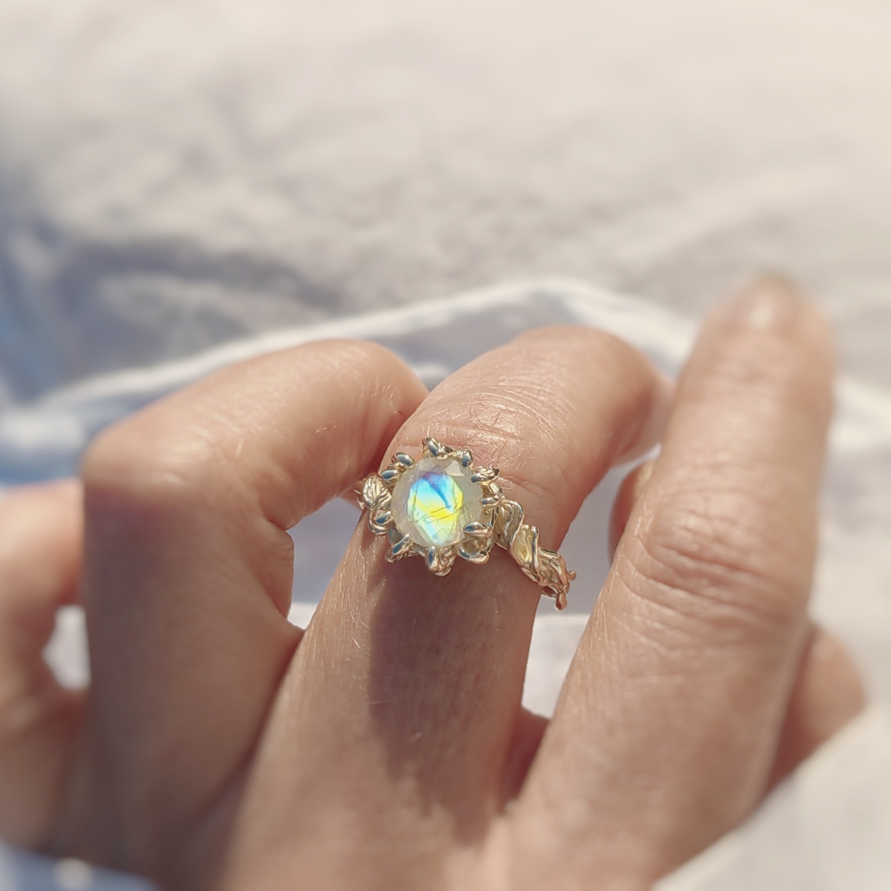 Engagement Moonstone Gold Ring • Size 63 • Unique 1/1 Engagement Moonstone Gold Ring • Size 63 • Unique 1/1