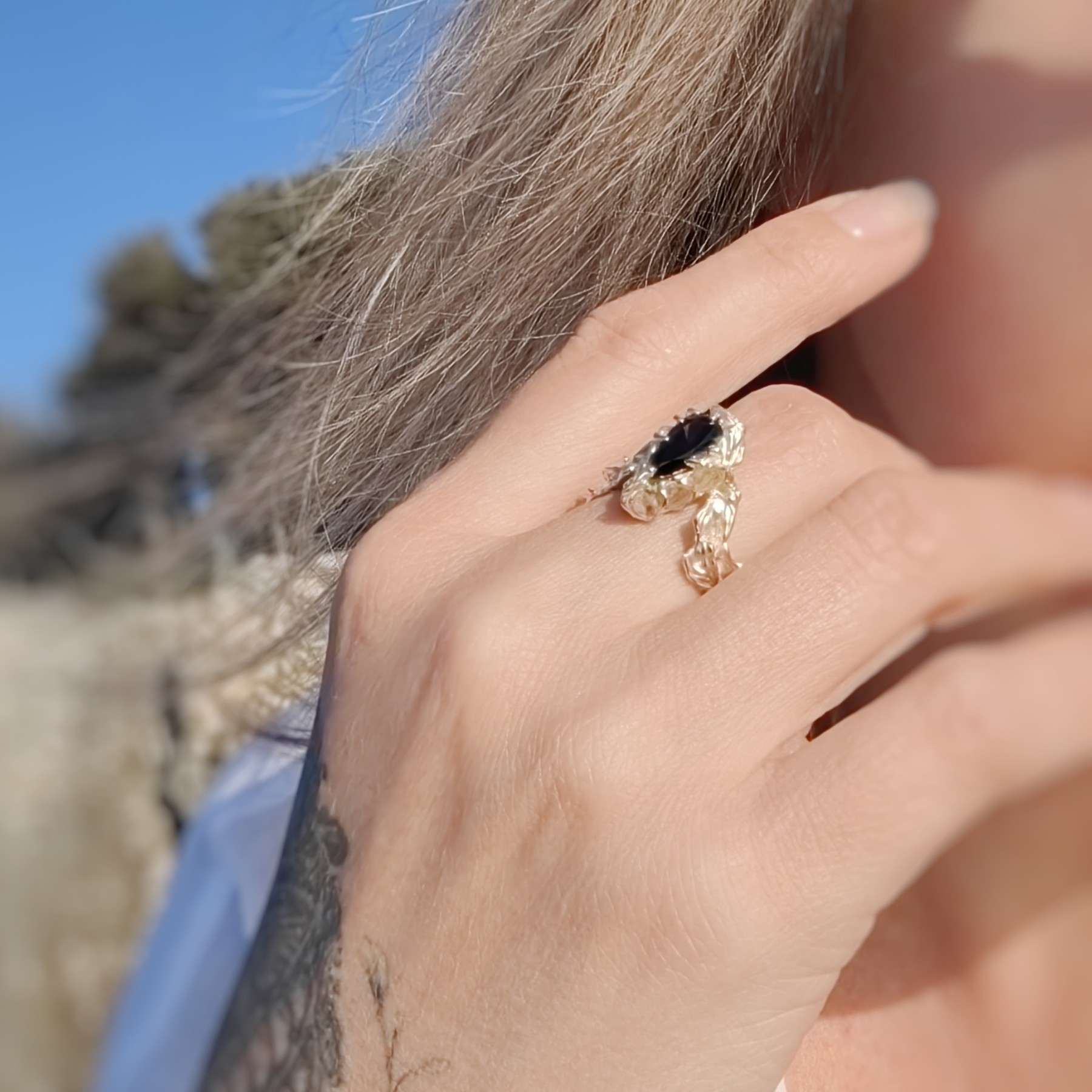 Engagement 1.47ct Black Diamond Organic Gold Ring • Size 64 • Unique 1/1