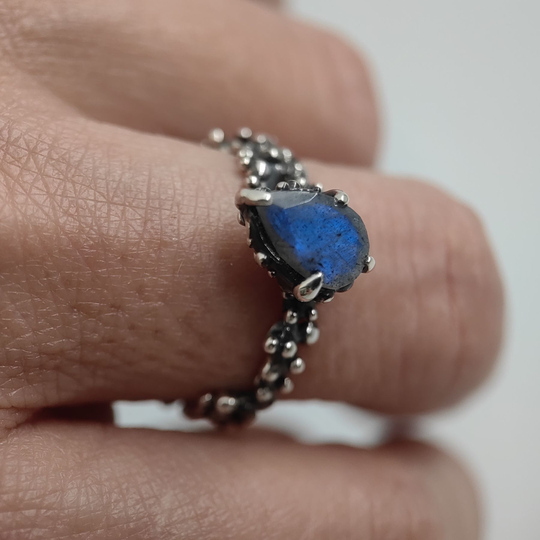 Statement Silver Ring Blue Pear Labradorite • Size 58 • Unique 1/1 Statement Silver Ring Blue Pear Labradorite • Size 58 • Unique 1/1