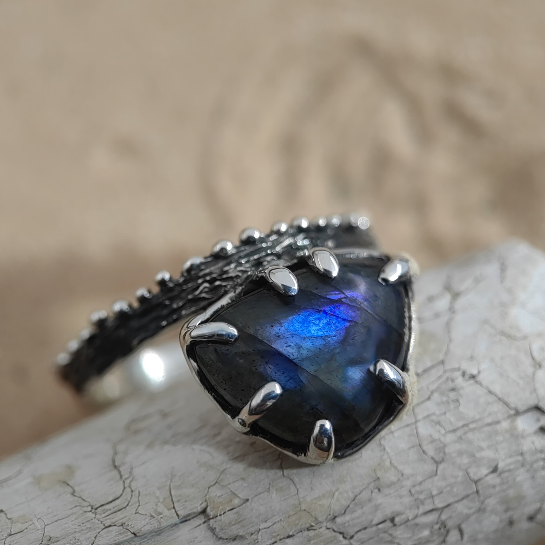 Engagement Sterling Silver Ring Blue Labradorite • Size 59 • Unique 1/1