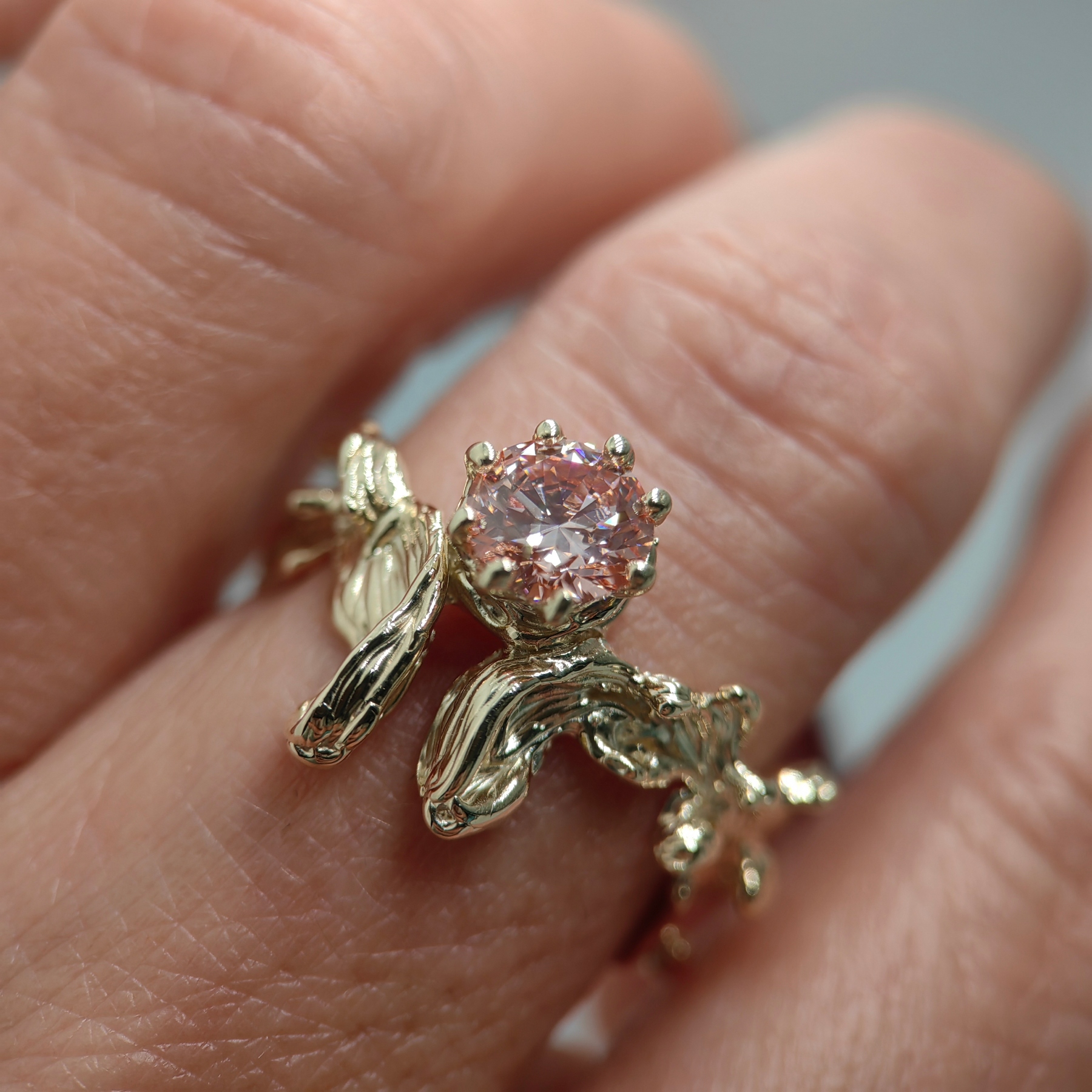 Engagement 1.01ct Pink Diamond Sculpture Gold Ring • Size 55 • Unique 1/1