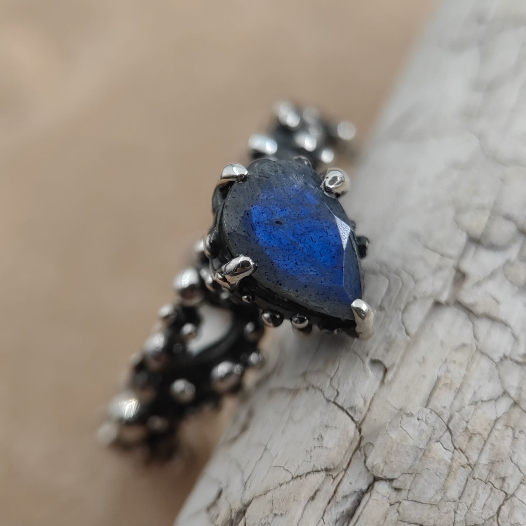 Statement Silver Ring Blue Pear Labradorite • Size 58 • Unique 1/1 Statement Silver Ring Blue Pear Labradorite • Size 58 • Unique 1/1