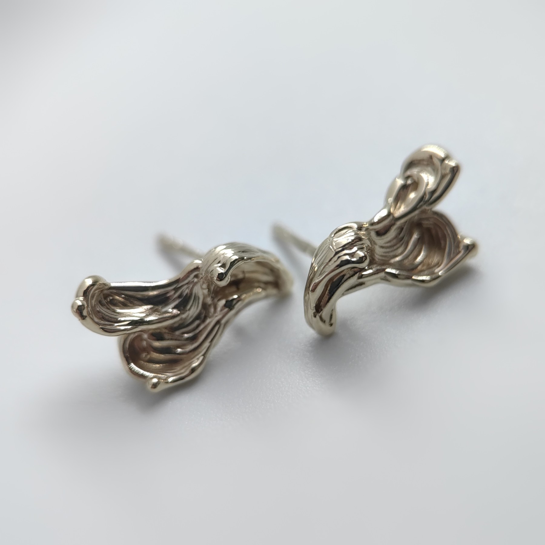 Stud Organic Sculptural Gold Earrings • Unique 1/1