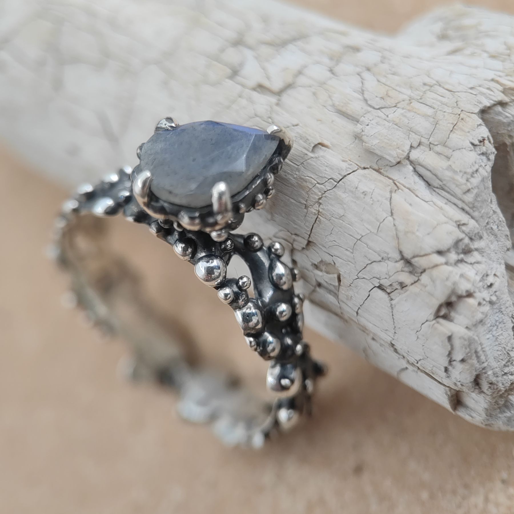 Statement Silver Ring Blue Pear Labradorite • Size 58 • Unique 1/1