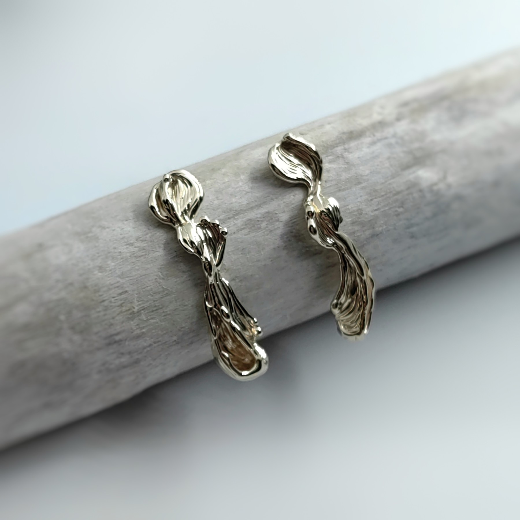 Wave Long Stud Gold Earrings • Unique 1/1