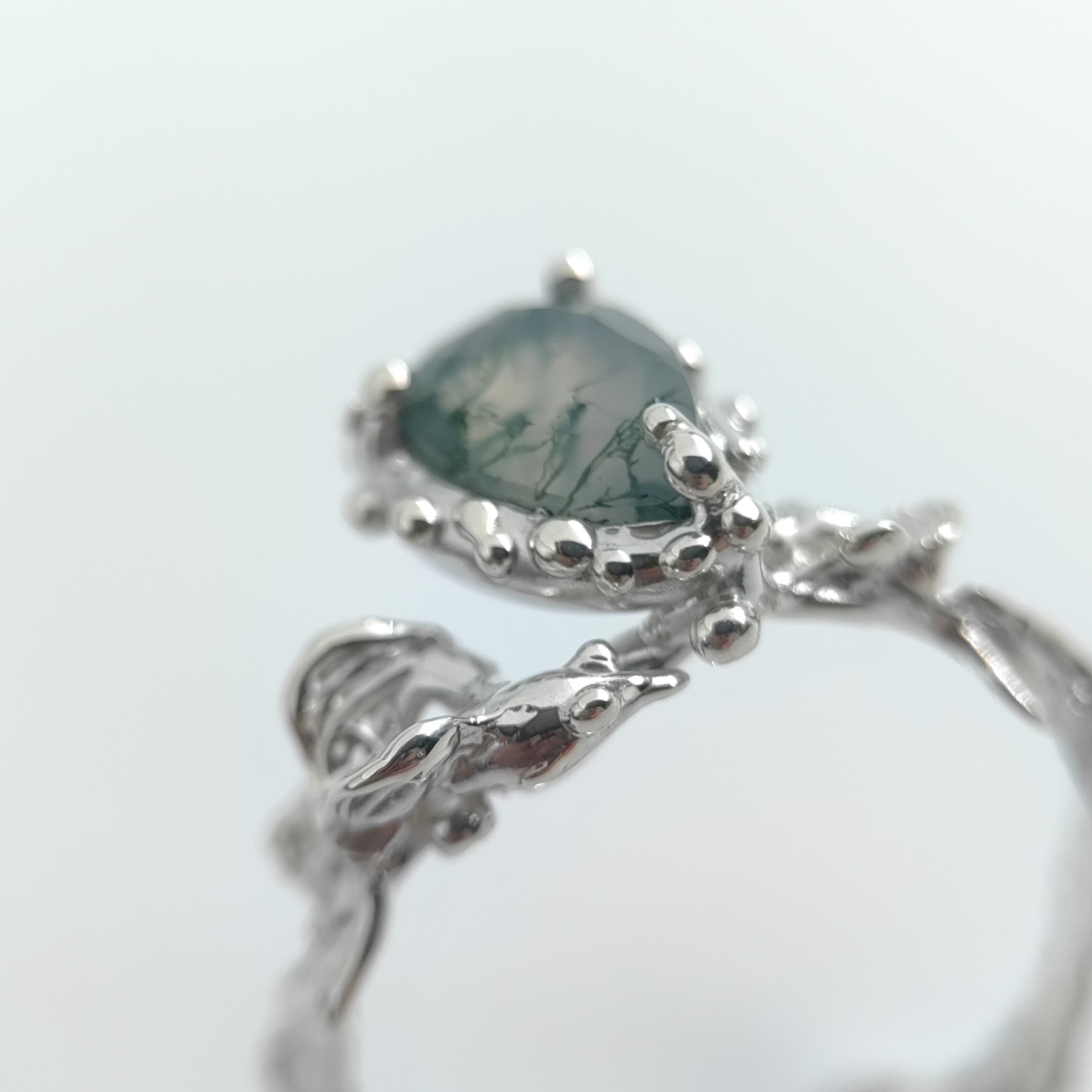 Engagement Silver Ring Moss Agate • Size 59 • Unique 1/1 Engagement Silver Ring Moss Agate • Size 59 • Unique 1/1