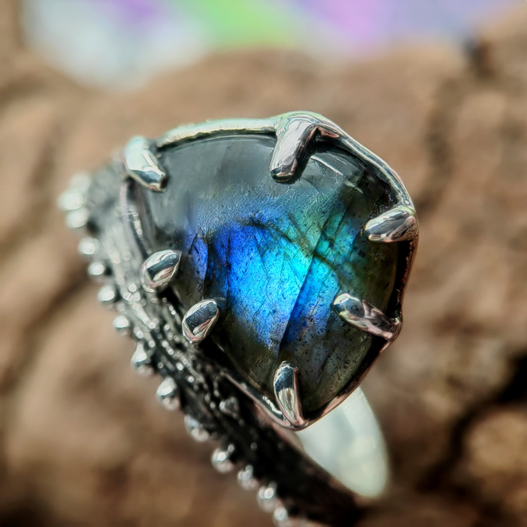 Engagement Sterling Silver Ring Blue Labradorite • Size 59 • Unique 1/1