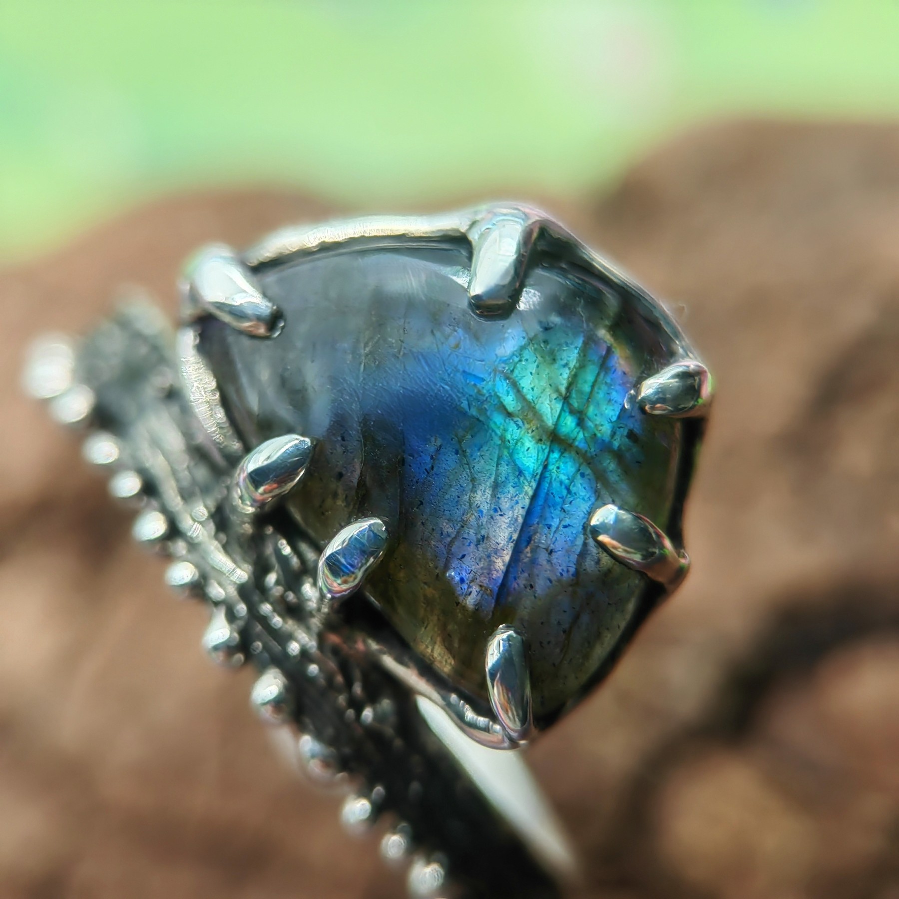 Engagement Sterling Silver Ring Blue Labradorite • Size 59 • Unique 1/1