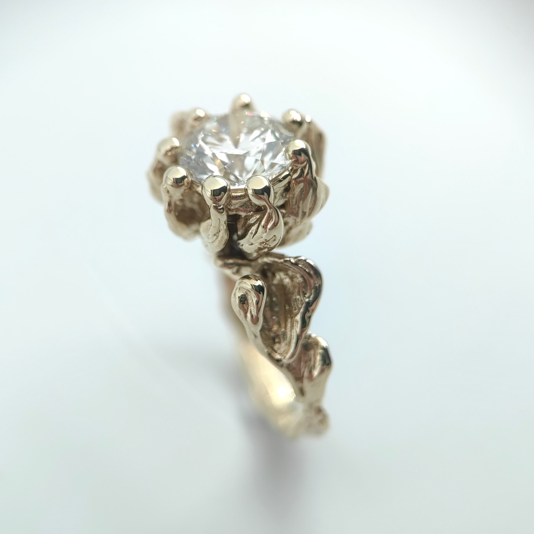 Engagement 2.56ct White Diamond Organic Shape Gold Ring • Size 59 • Unique 1/1