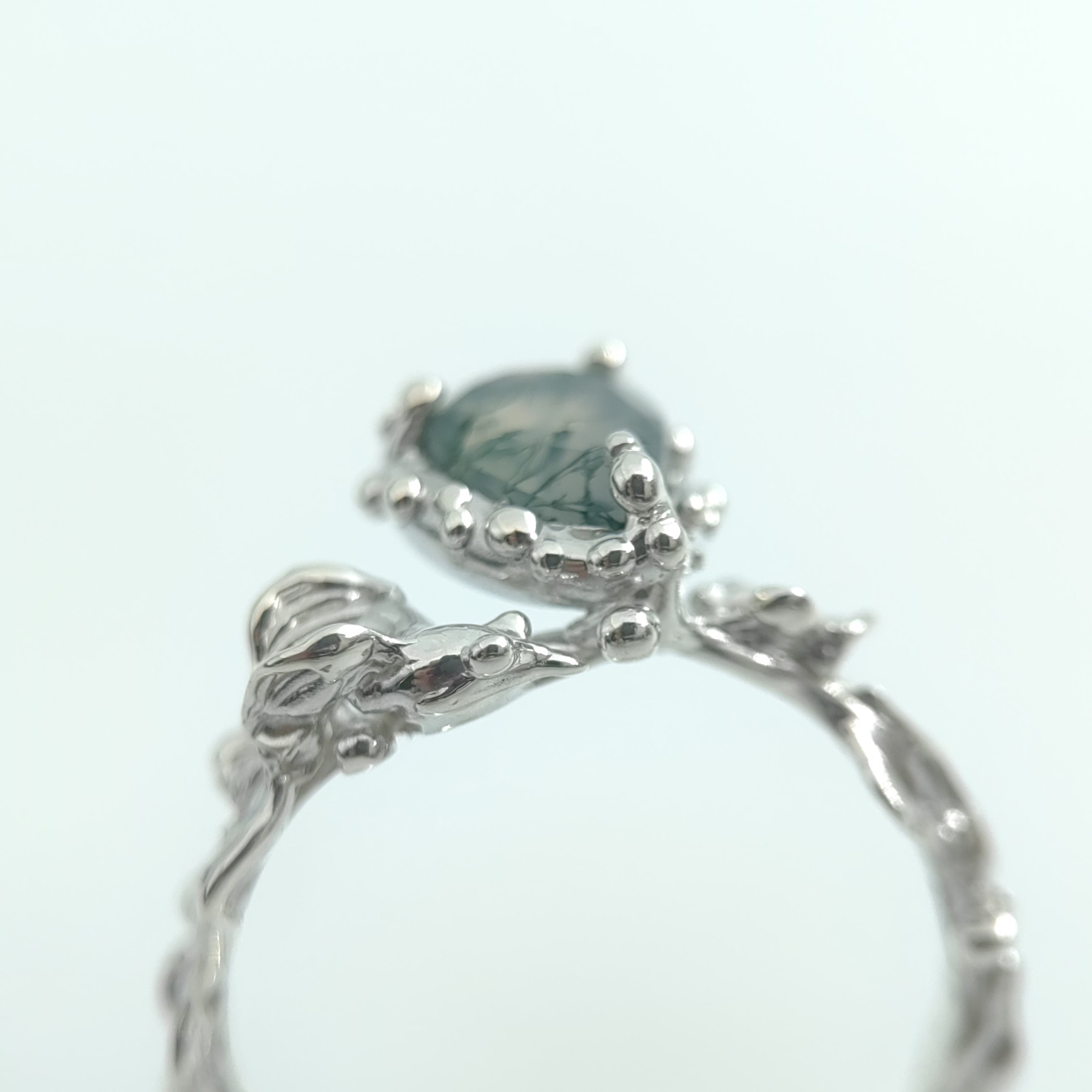 Engagement Silver Ring Moss Agate • Size 59 • Unique 1/1