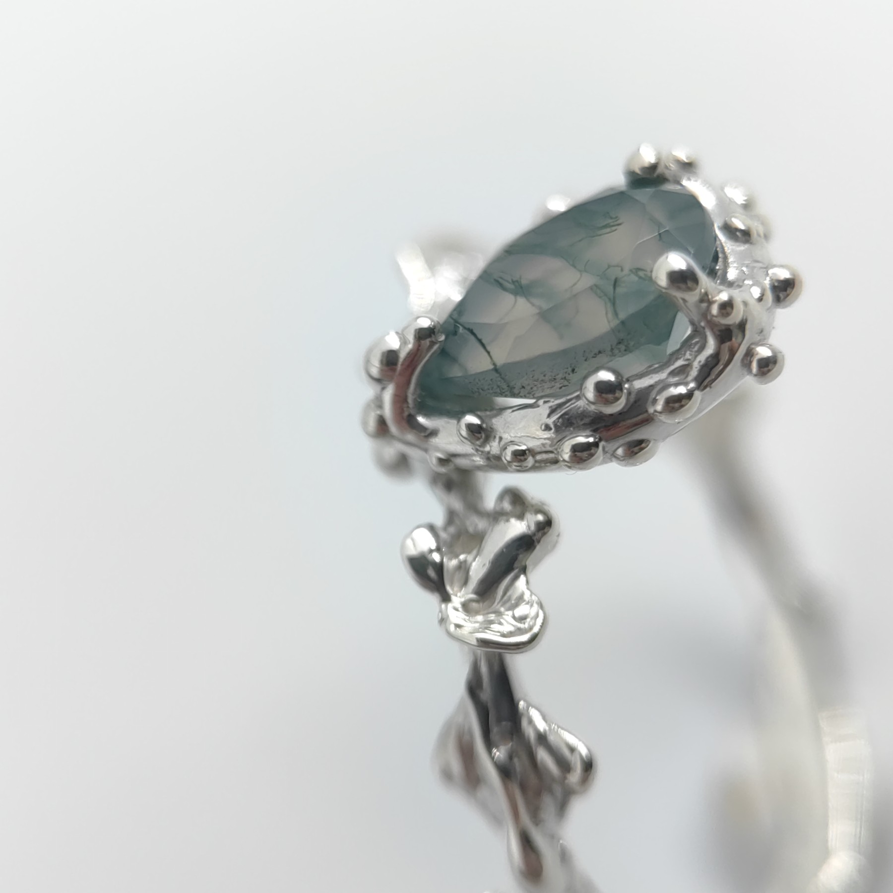 Engagement Silver Ring Moss Agate • Size 59 • Unique 1/1 Engagement Silver Ring Moss Agate • Size 59 • Unique 1/1