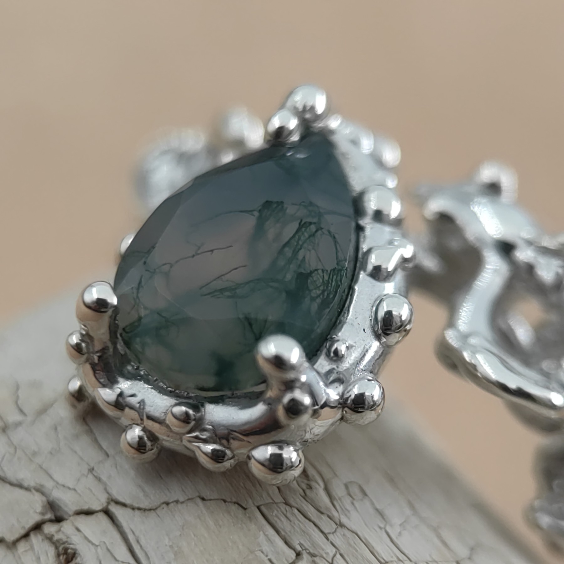 Engagement Silver Ring Moss Agate • Size 59 • Unique 1/1