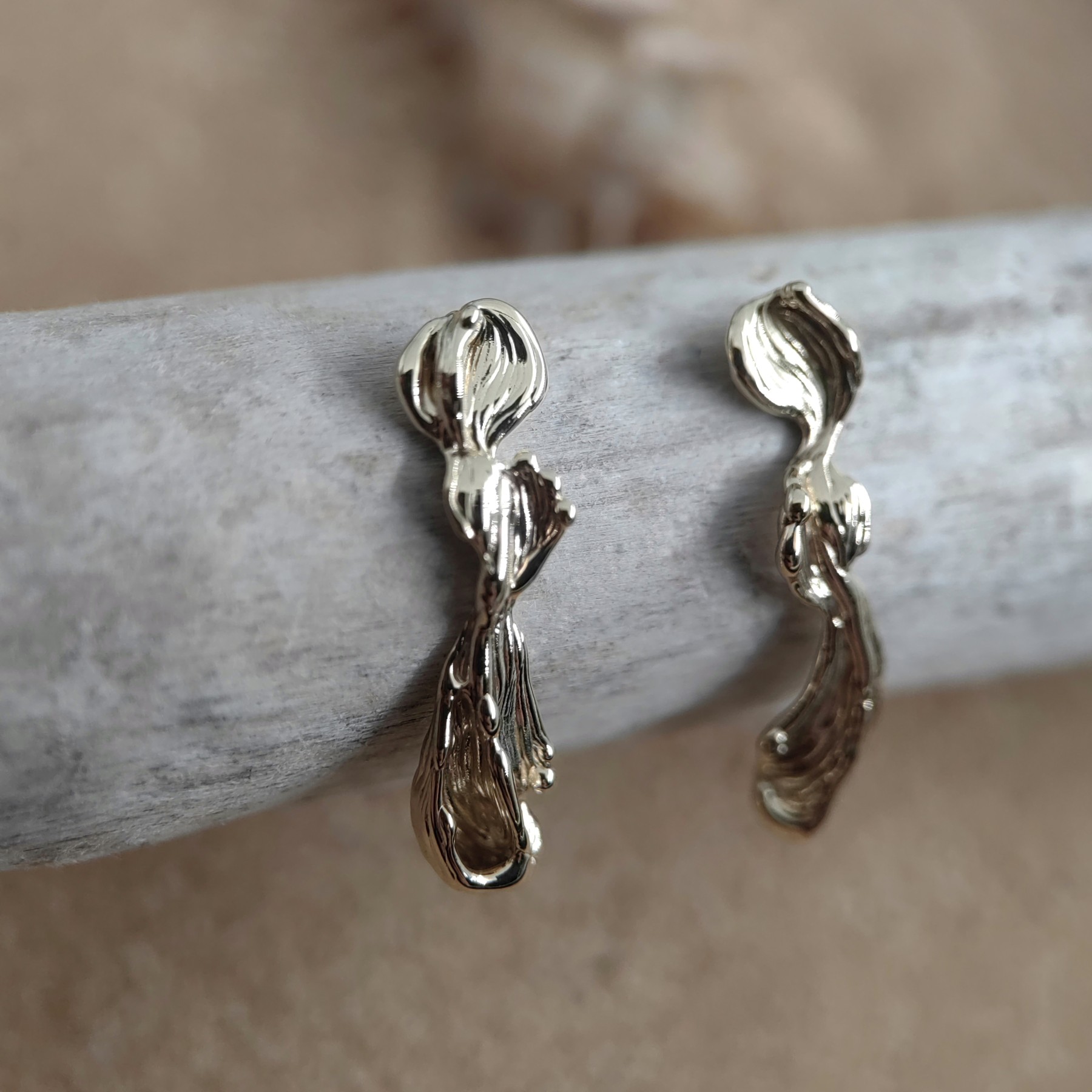 Stud Long Organic Gold Earrings • Unique 1/1