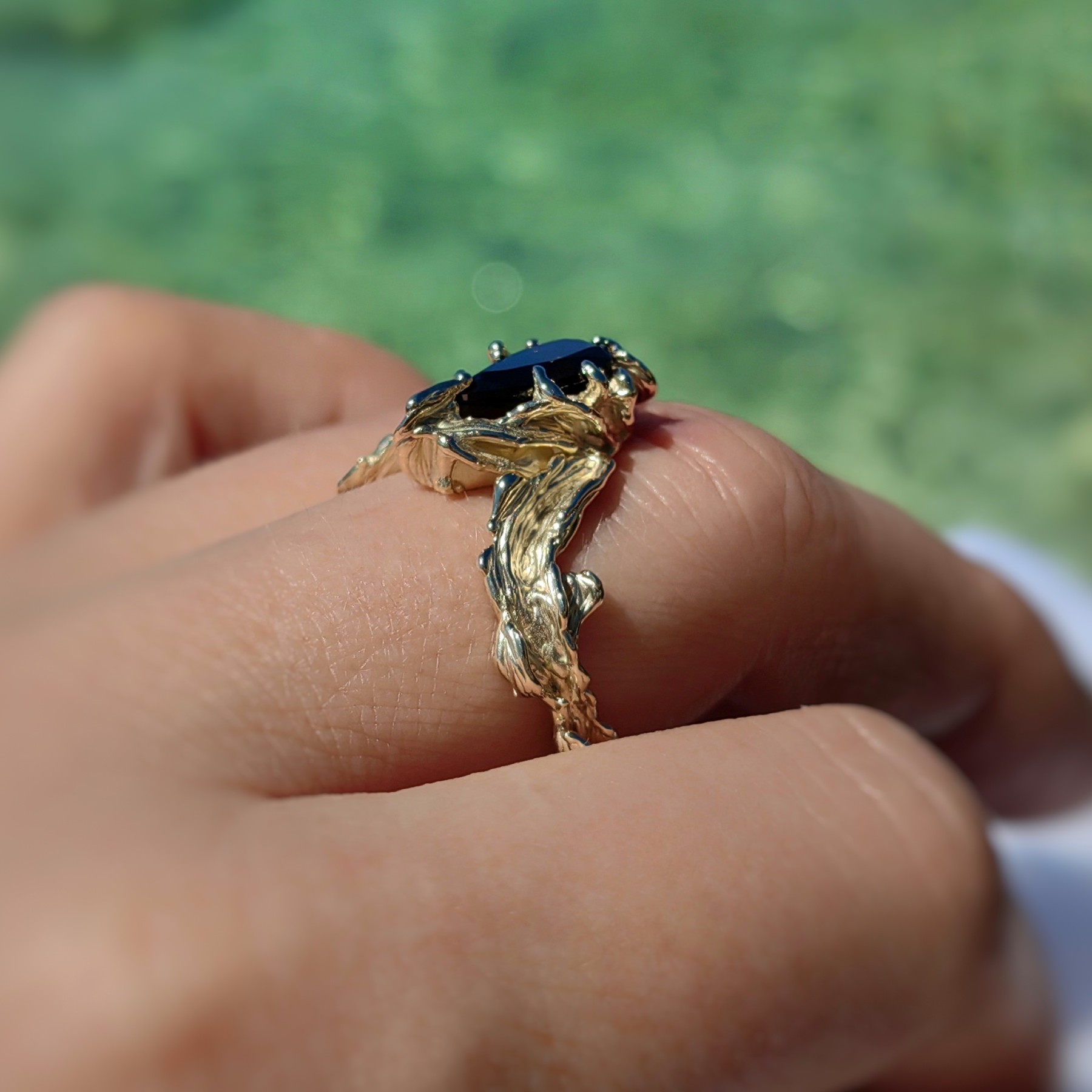 Engagement 1.47ct Black Diamond Organic Gold Ring • Size 64 • Unique 1/1