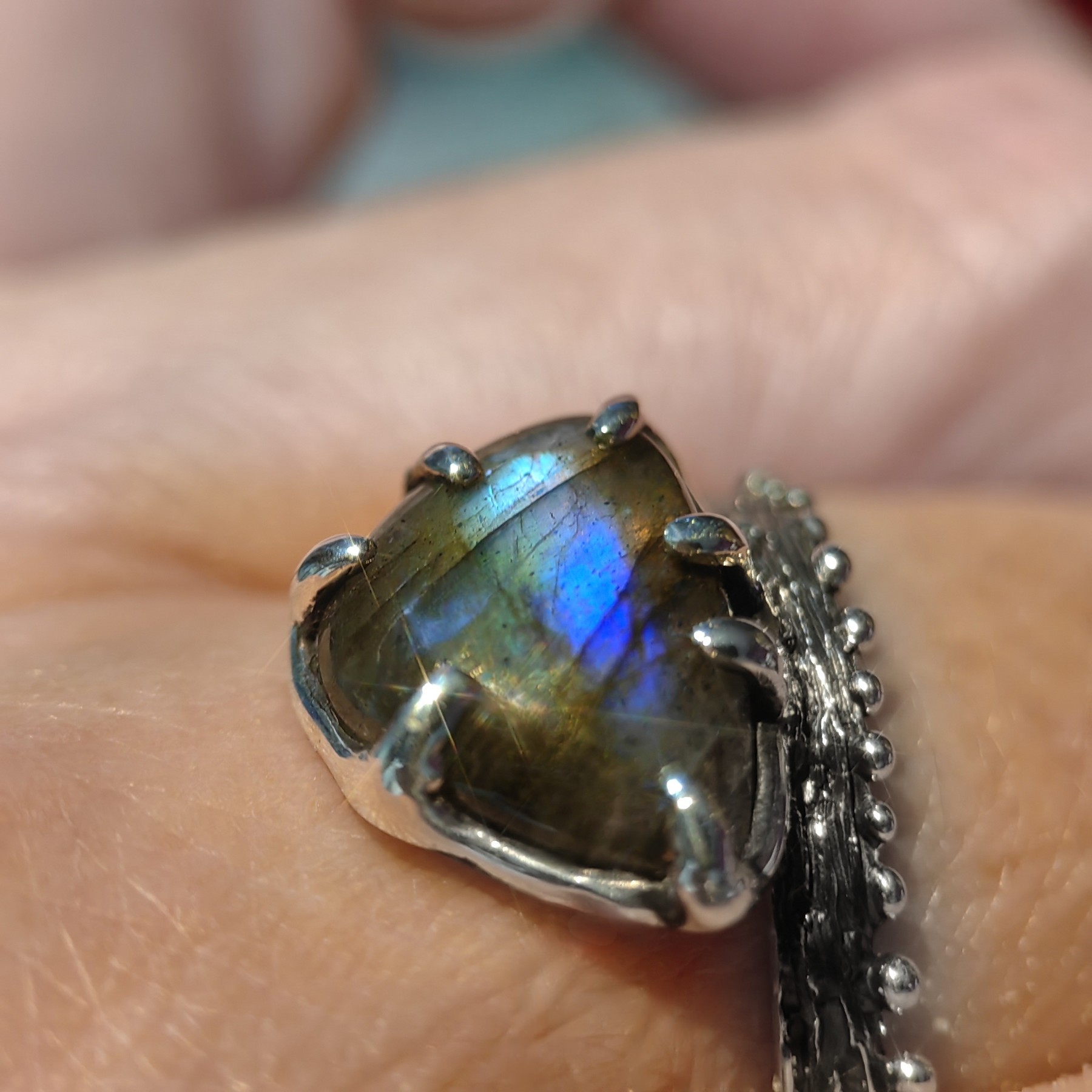 Engagement Sterling Silver Ring Blue Labradorite • Size 59 • Unique 1/1