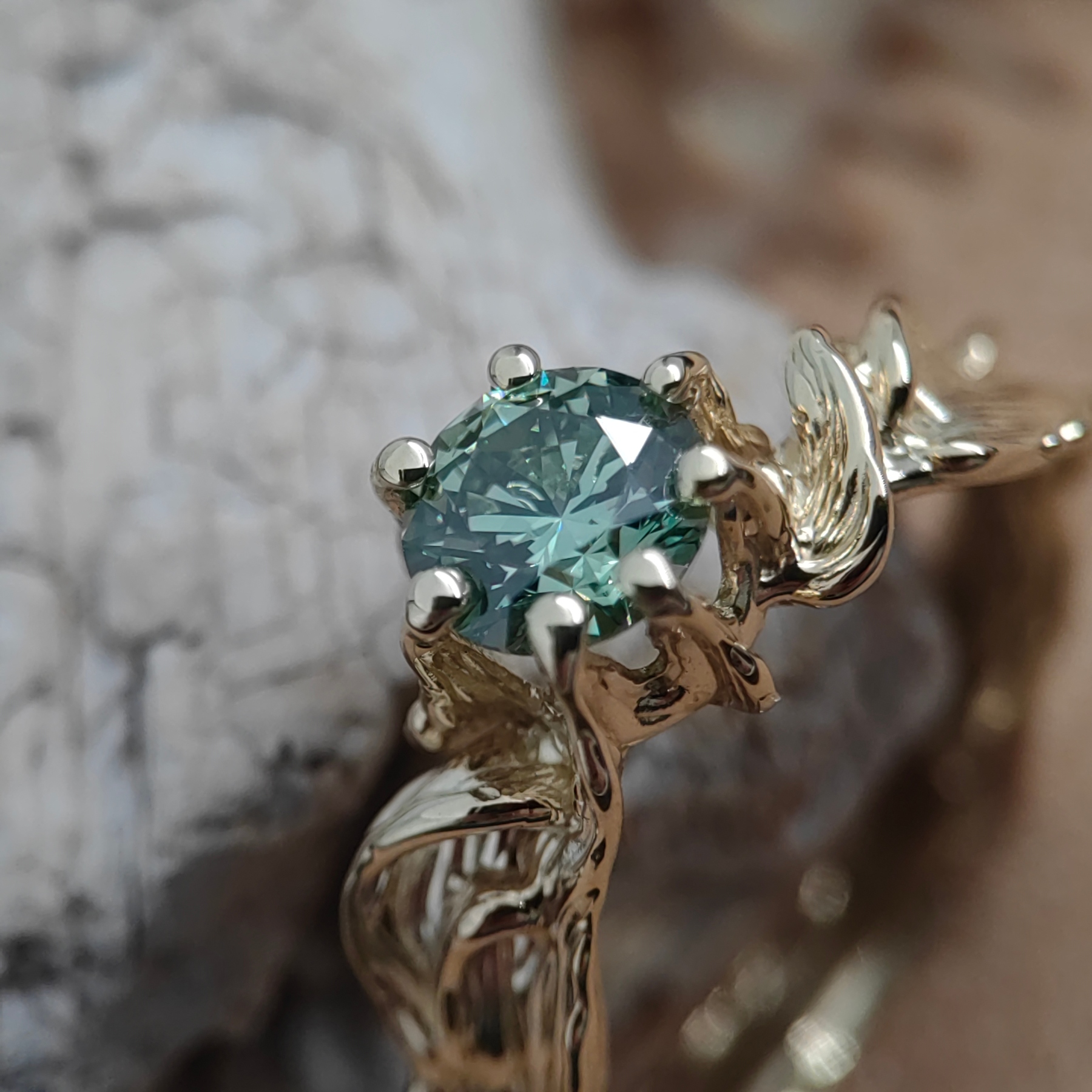 Engagement 0.99ct Green Diamond Organic Gold Ring • Size 59 • Unique 1/1 Engagement 0.99ct Green Diamond Organic Gold Ring • Size 59 • Unique 1/1