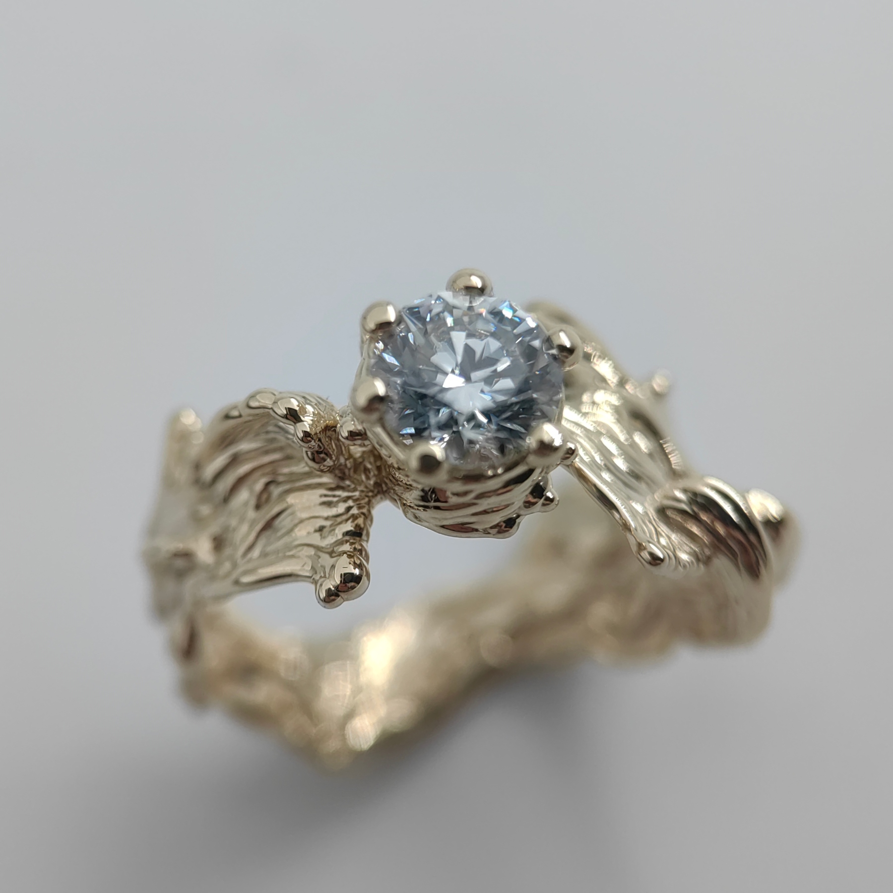 Engagement 1.03ct White Diamond Organic Band Gold Ring • Size 55 • Unique 1/1