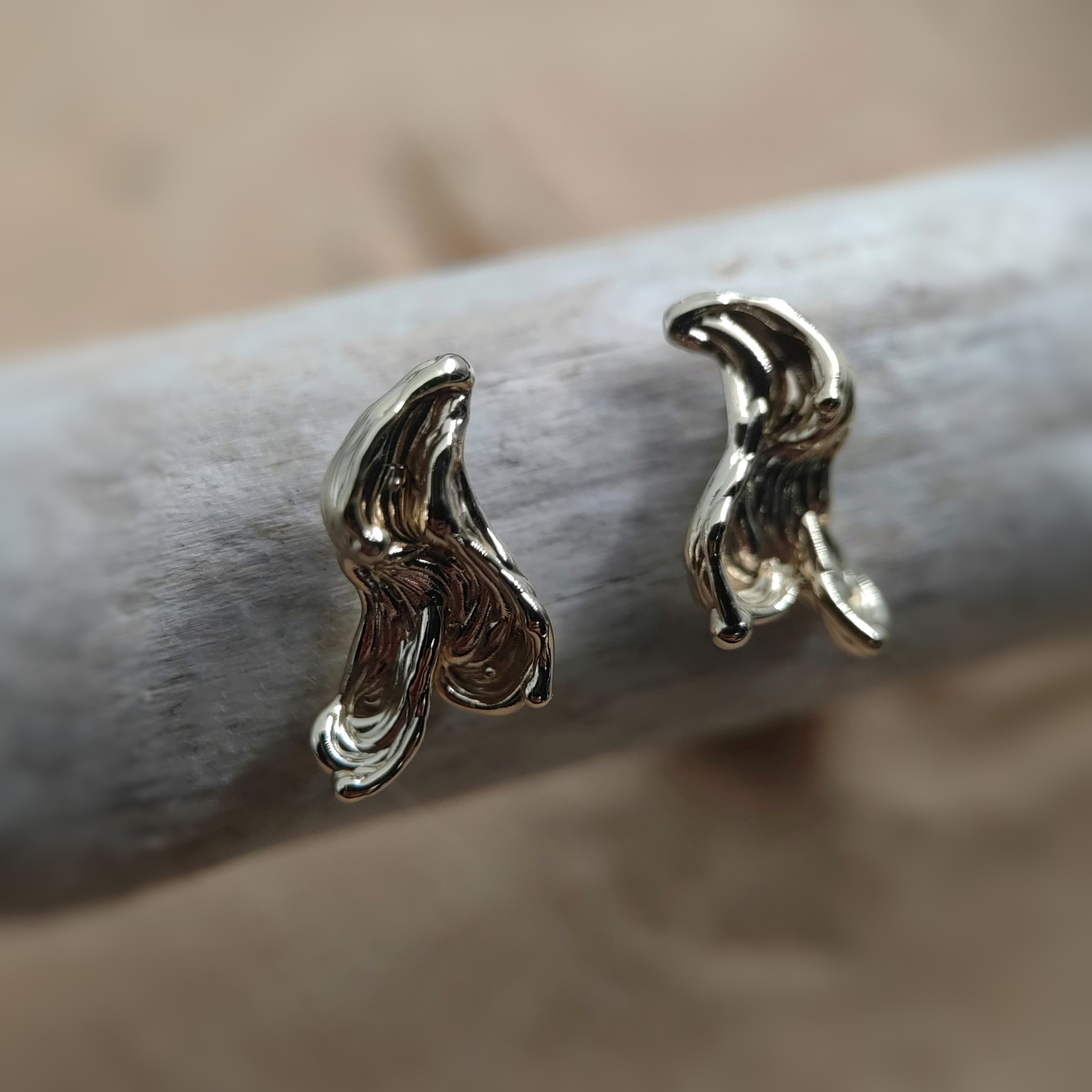 Stud Organic Sculptural Gold Earrings • Unique 1/1