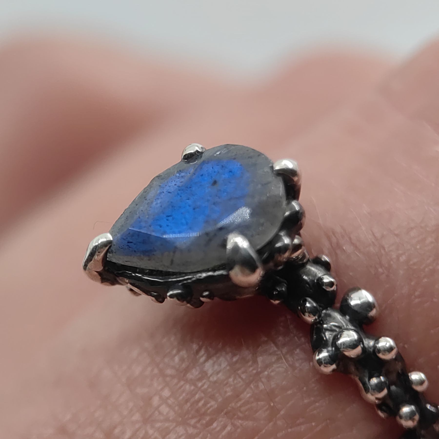 Statement Silver Ring Blue Pear Labradorite • Size 58 • Unique 1/1