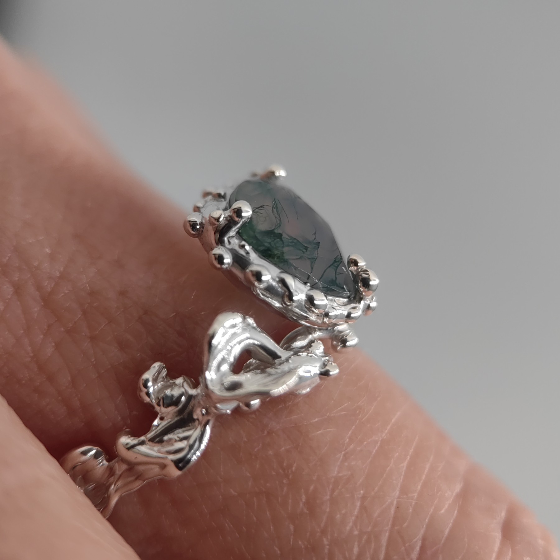 Engagement Silver Ring Moss Agate • Size 59 • Unique 1/1 Engagement Silver Ring Moss Agate • Size 59 • Unique 1/1
