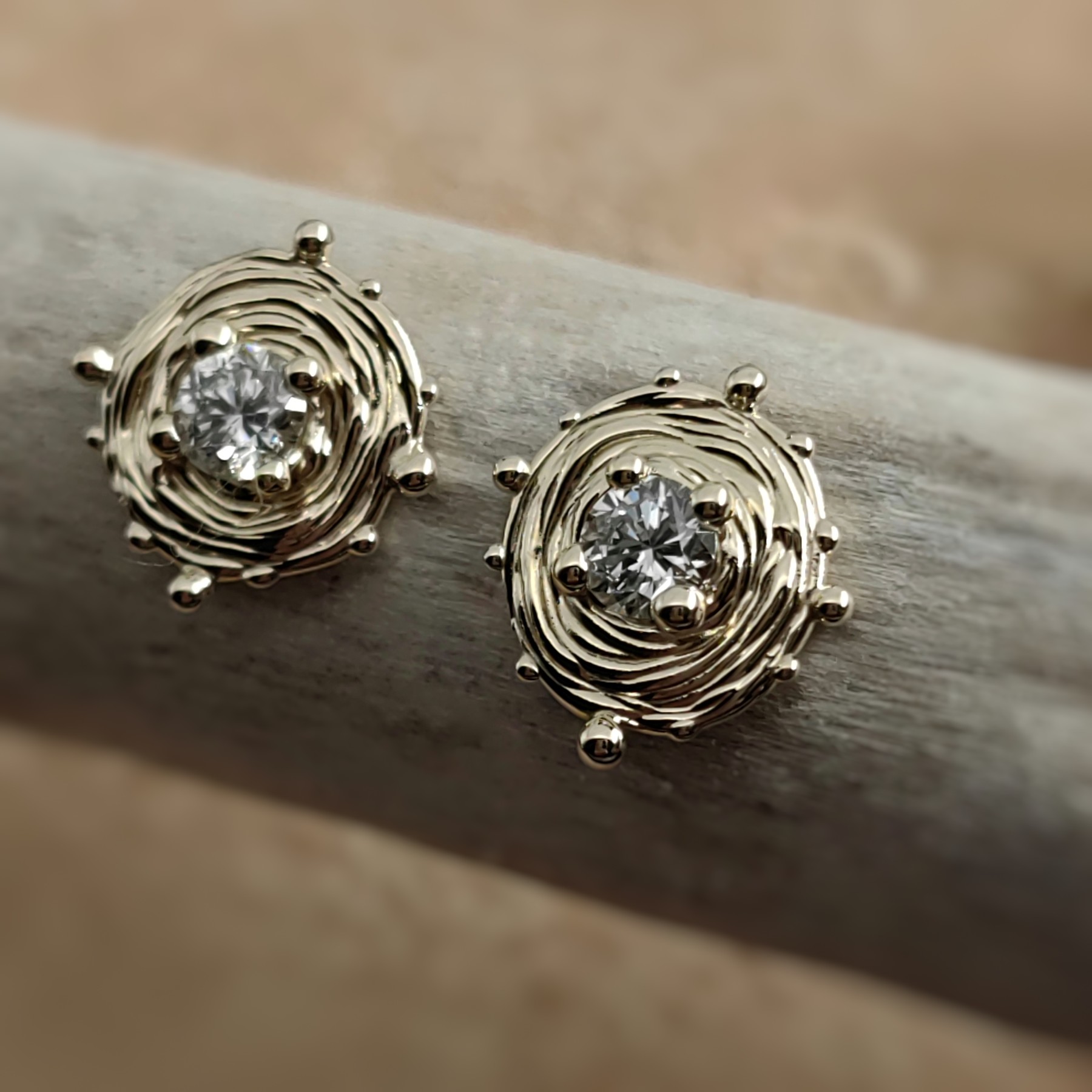Stud 0.25ct White Diamond Gold Earrings • Unique 1/1