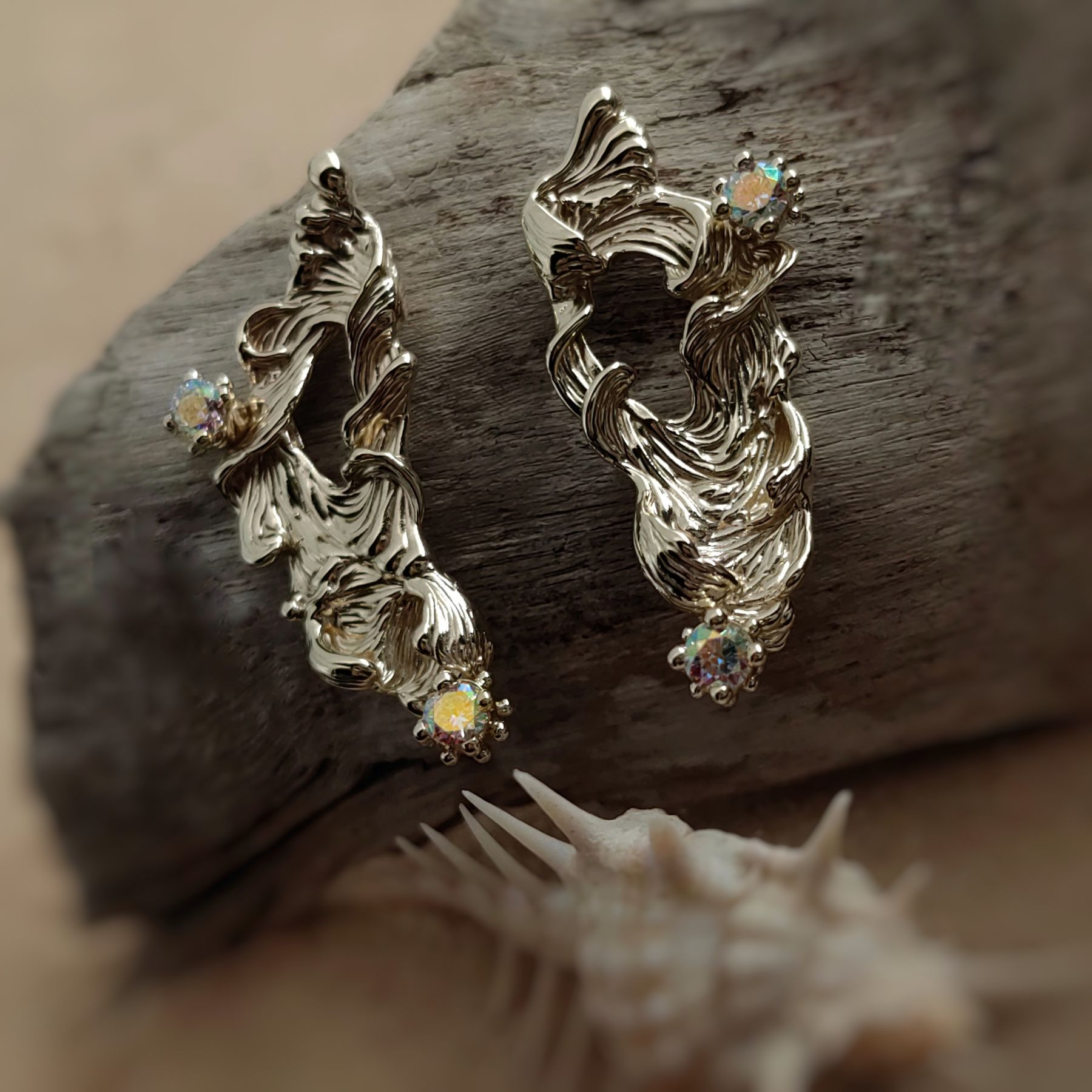 Statement Stud 3mm Mermaid Gold Earrings • Unique 1/1 Statement Stud 3mm Mermaid Gold Earrings • Unique 1/1