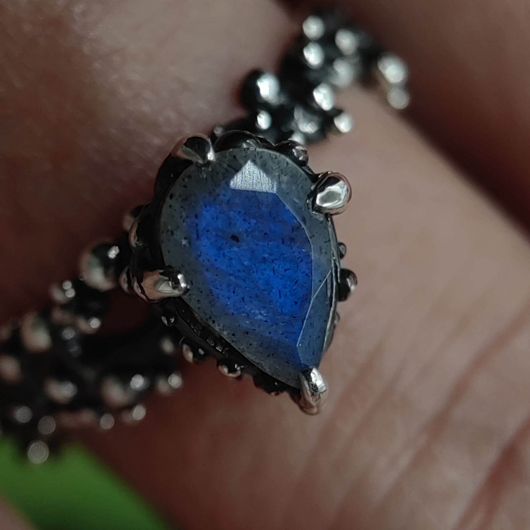 Statement Silver Ring Blue Pear Labradorite • Size 58 • Unique 1/1 Statement Silver Ring Blue Pear Labradorite • Size 58 • Unique 1/1