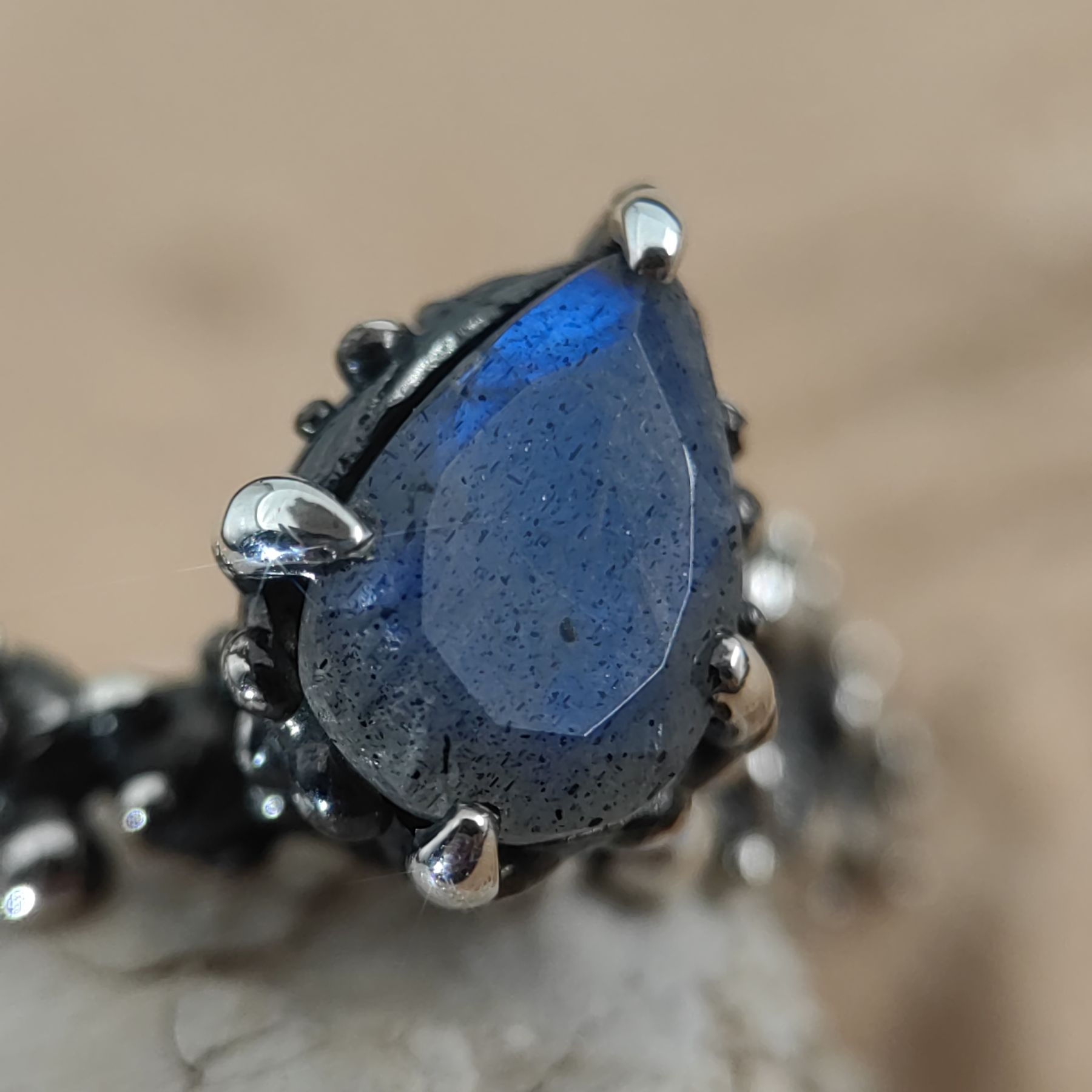 Statement Silver Ring Blue Pear Labradorite • Size 58 • Unique 1/1 Statement Silver Ring Blue Pear Labradorite • Size 58 • Unique 1/1