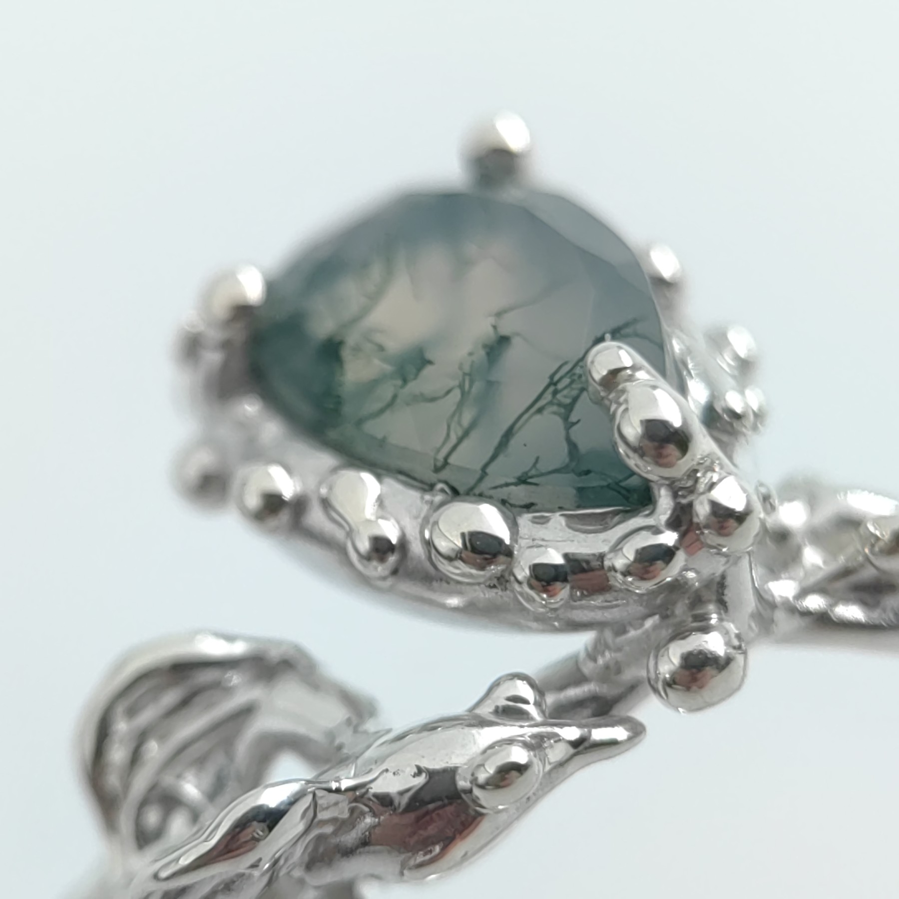 Engagement Silver Ring Moss Agate • Size 59 • Unique 1/1