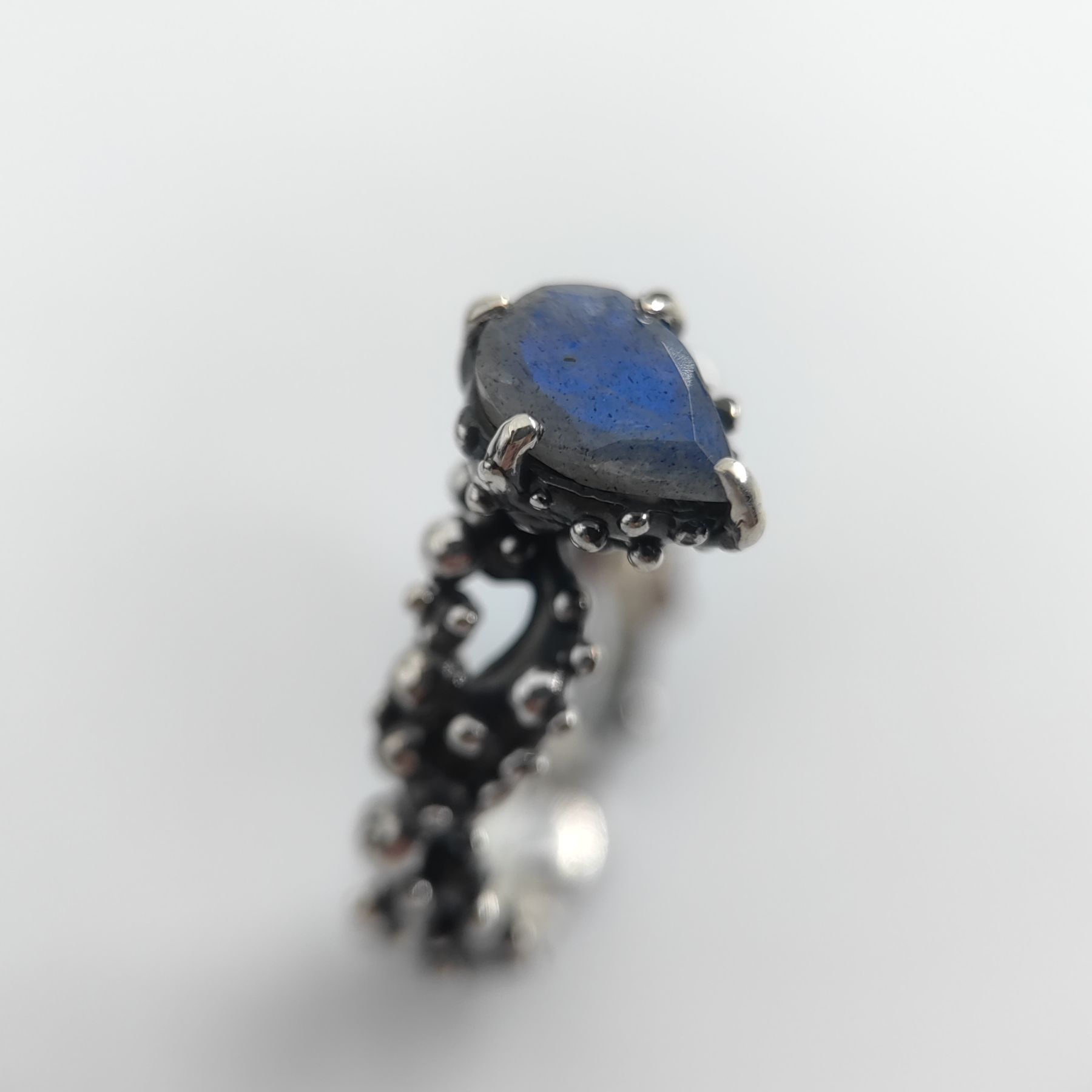 Statement Silver Ring Blue Pear Labradorite • Size 58 • Unique 1/1