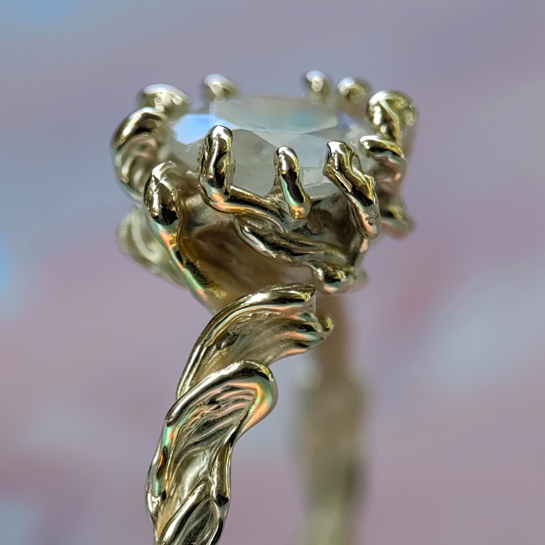 Engagement Moonstone Gold Ring • Size 63 • Unique 1/1