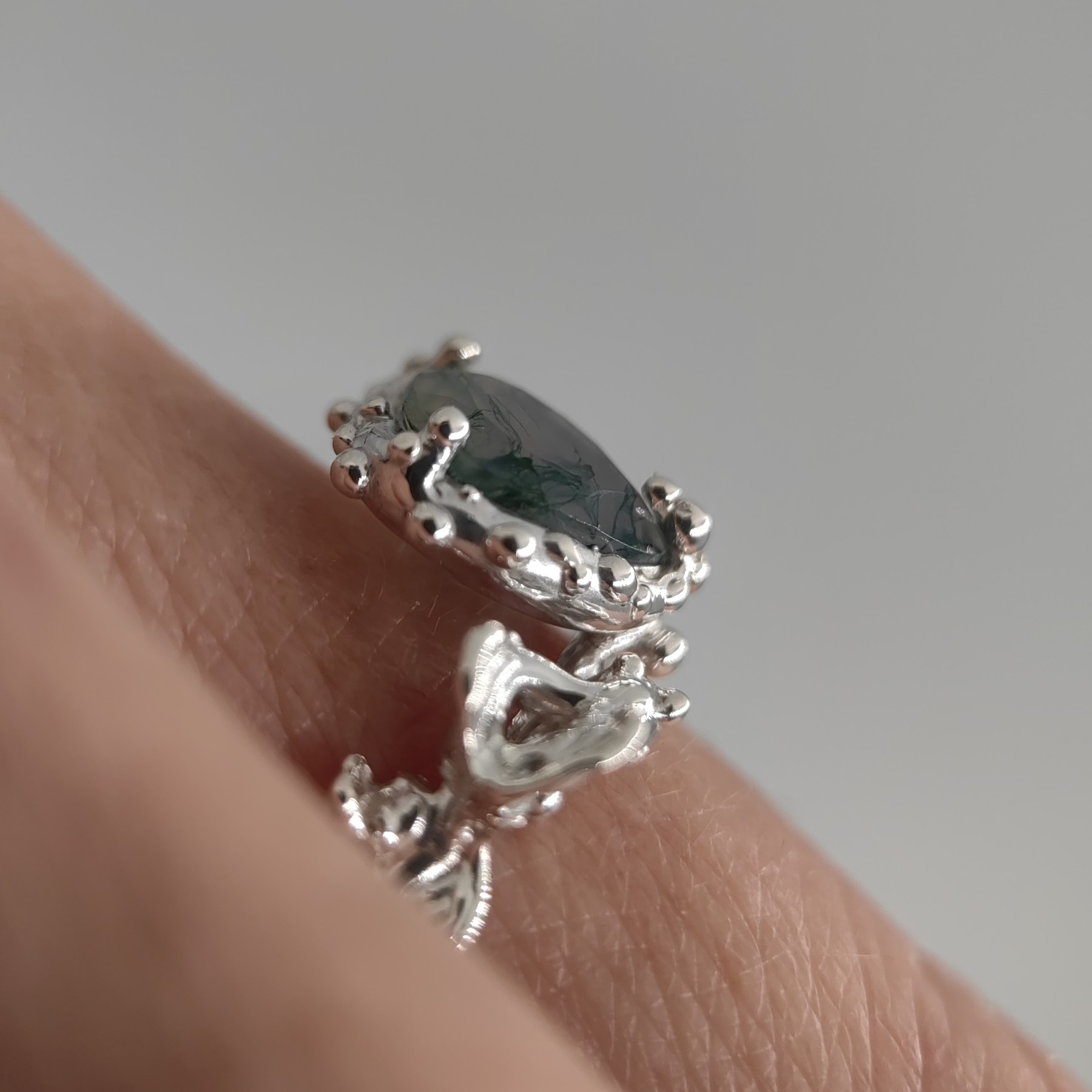 Engagement Silver Ring Moss Agate • Size 59 • Unique 1/1