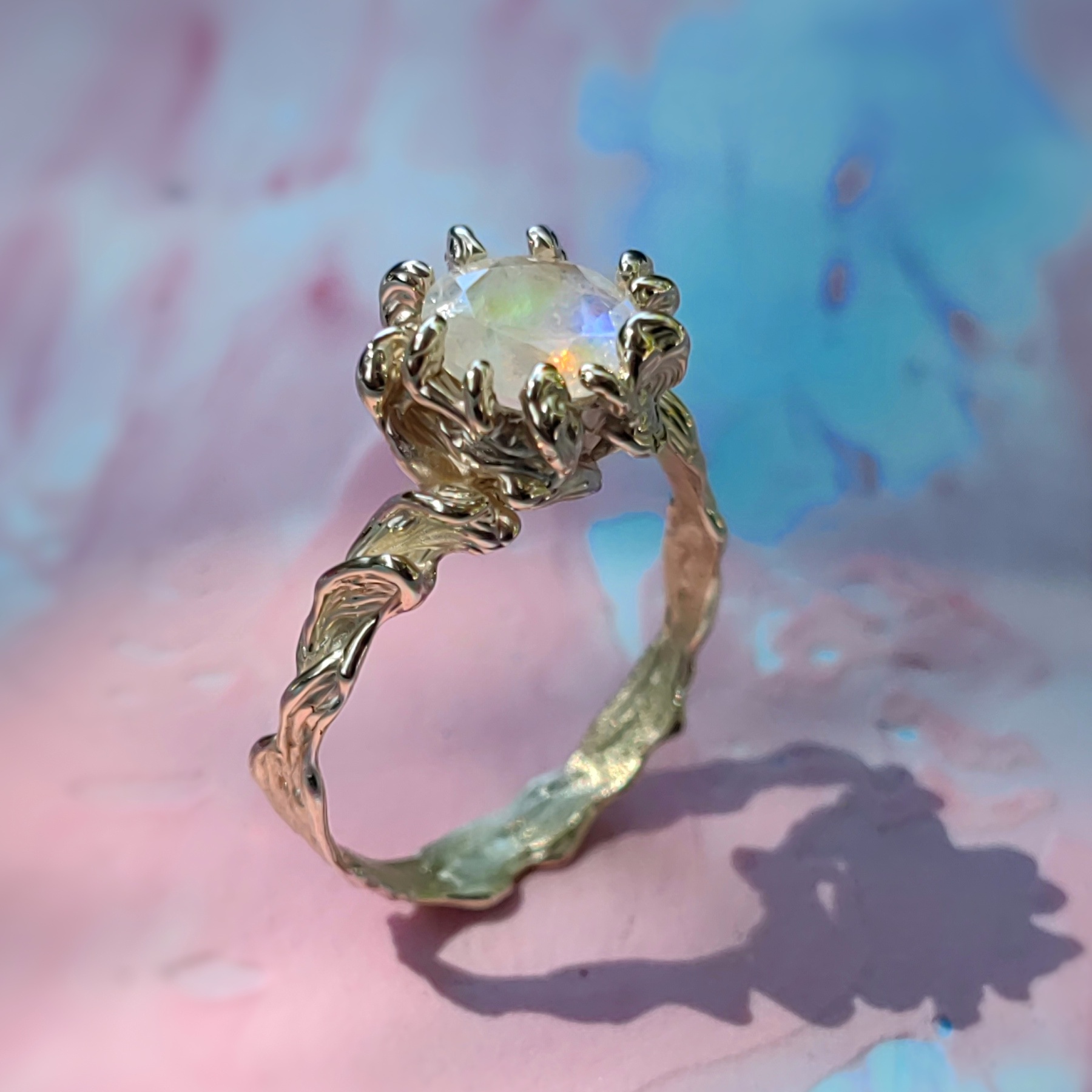 Engagement Moonstone Gold Ring • Size 63 • Unique 1/1