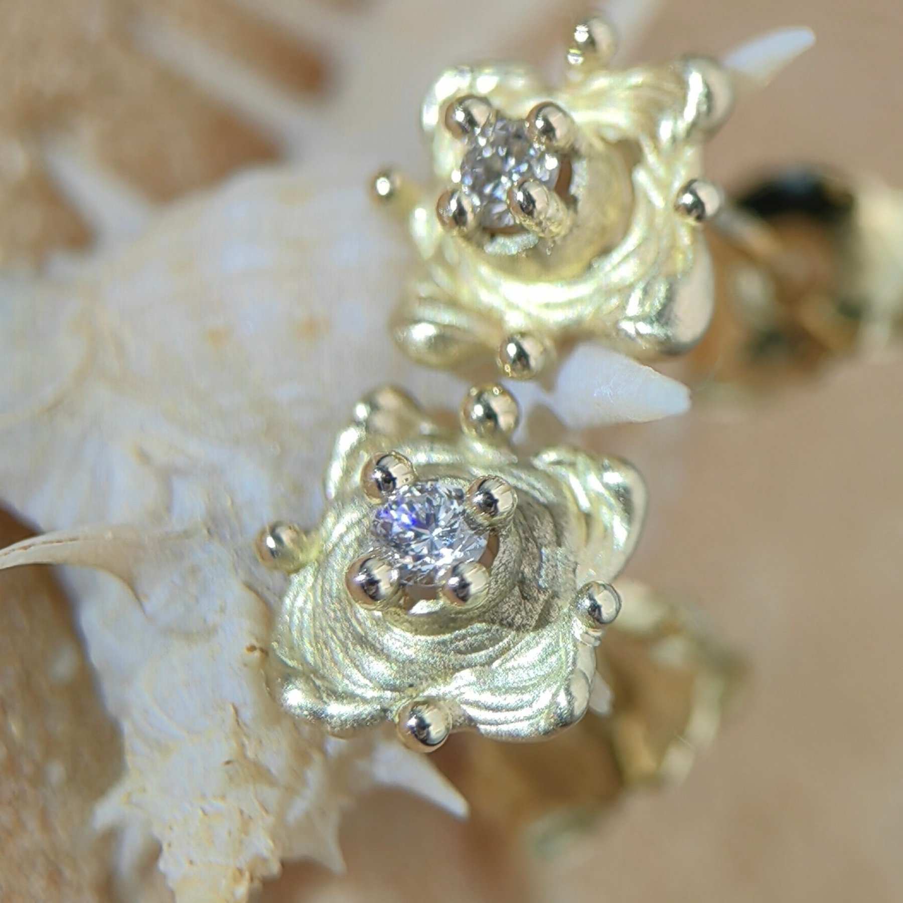 Stud 0.06ct White Diamond Gold Earrings • Unique 1/1