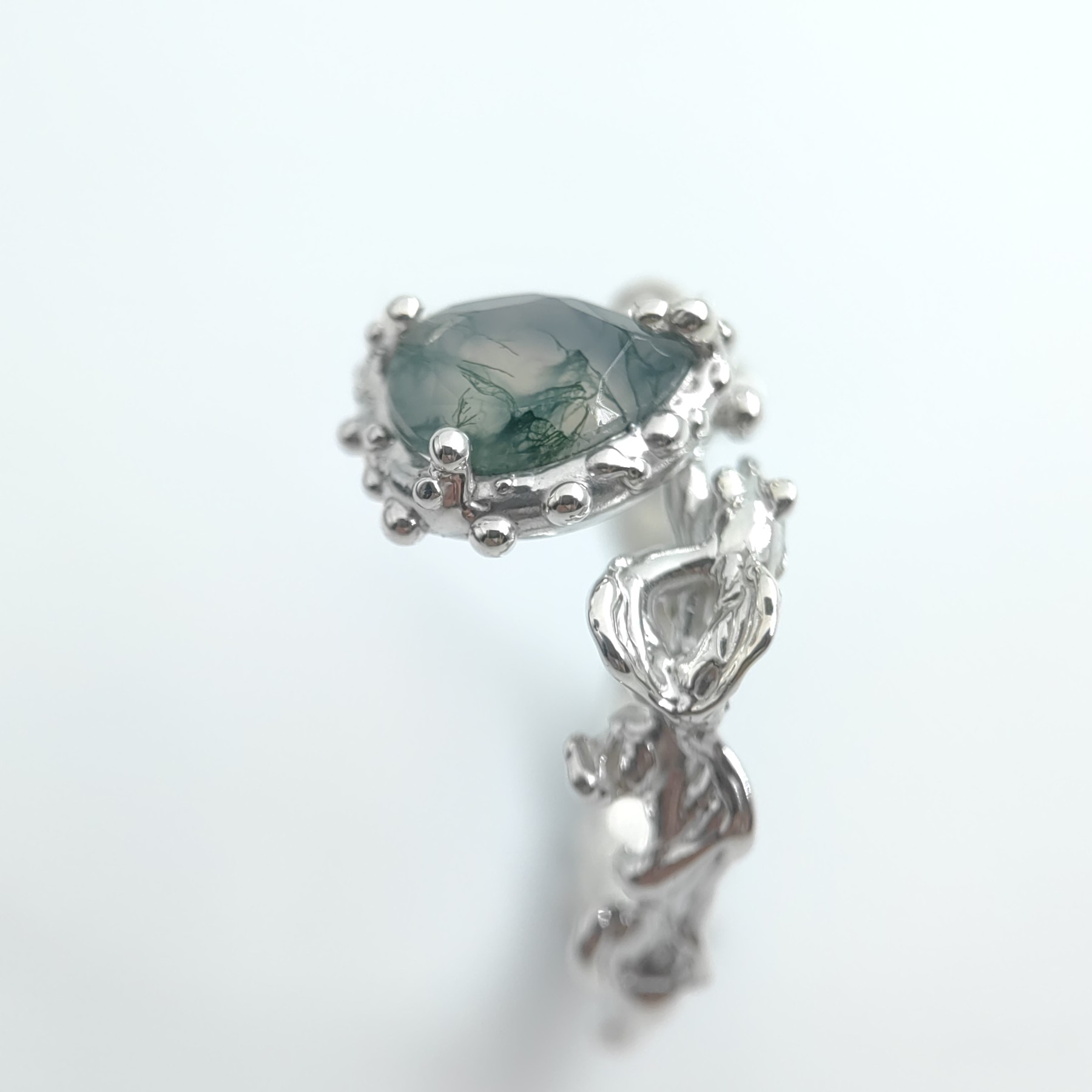 Engagement Silver Ring Moss Agate • Size 59 • Unique 1/1 Engagement Silver Ring Moss Agate • Size 59 • Unique 1/1